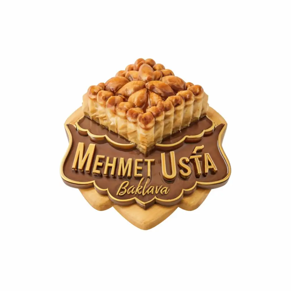 a logo design,with the text "Mehmet Usta", main symbol:a logo design,with the text "Mehmet Usta", main symbol:baklava,3d,complex,be used in Restaurant industry,clear background,complex,be used in Restaurant industry,clear background