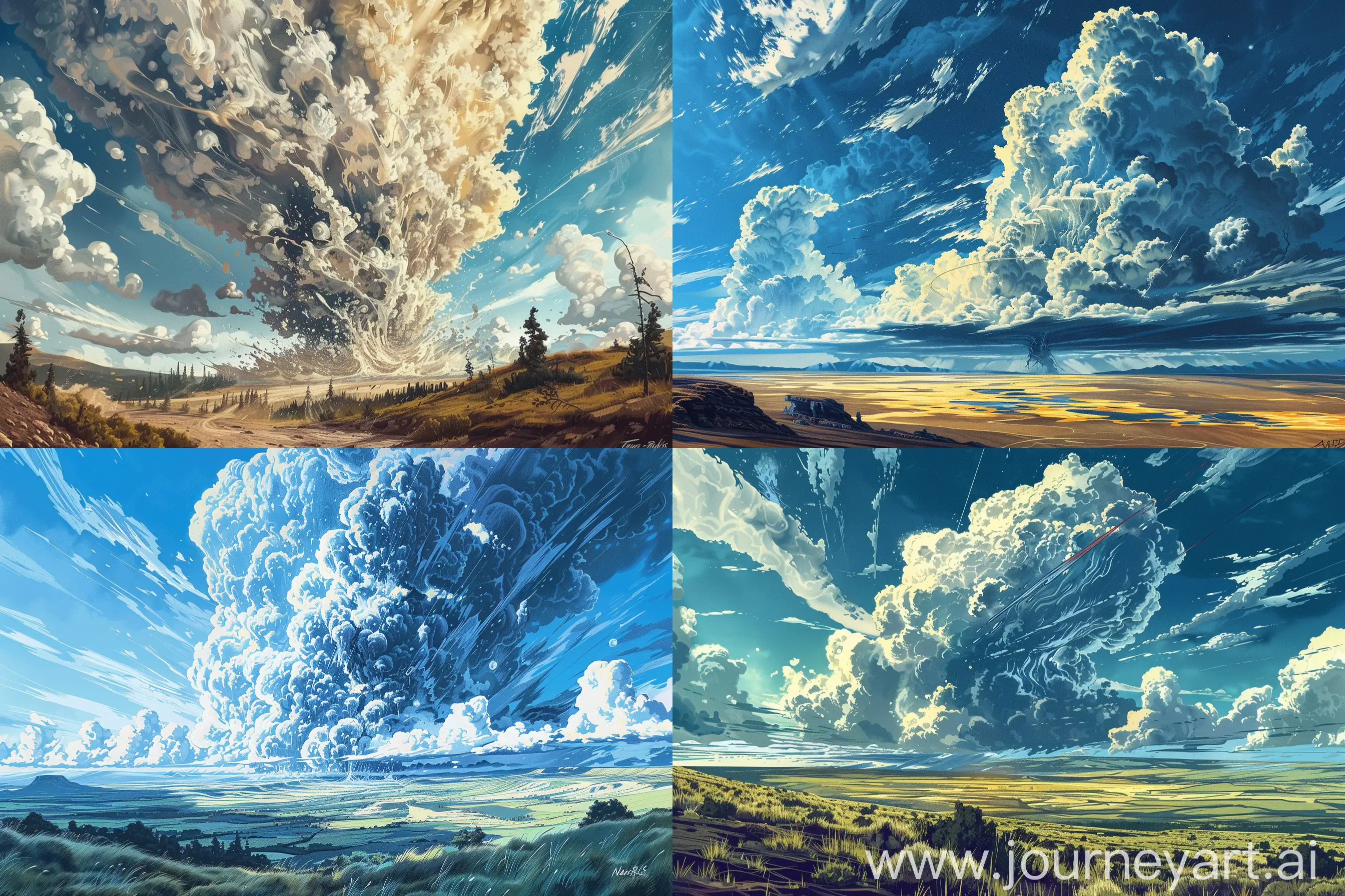 vibrant illustrations ferrofluid textures, expansive landscape, hyper realistic, cumulonimbus cloud tectonic , impressive skies, fracture, greg rucka, nabis, contrasting textures, --ar 3:2