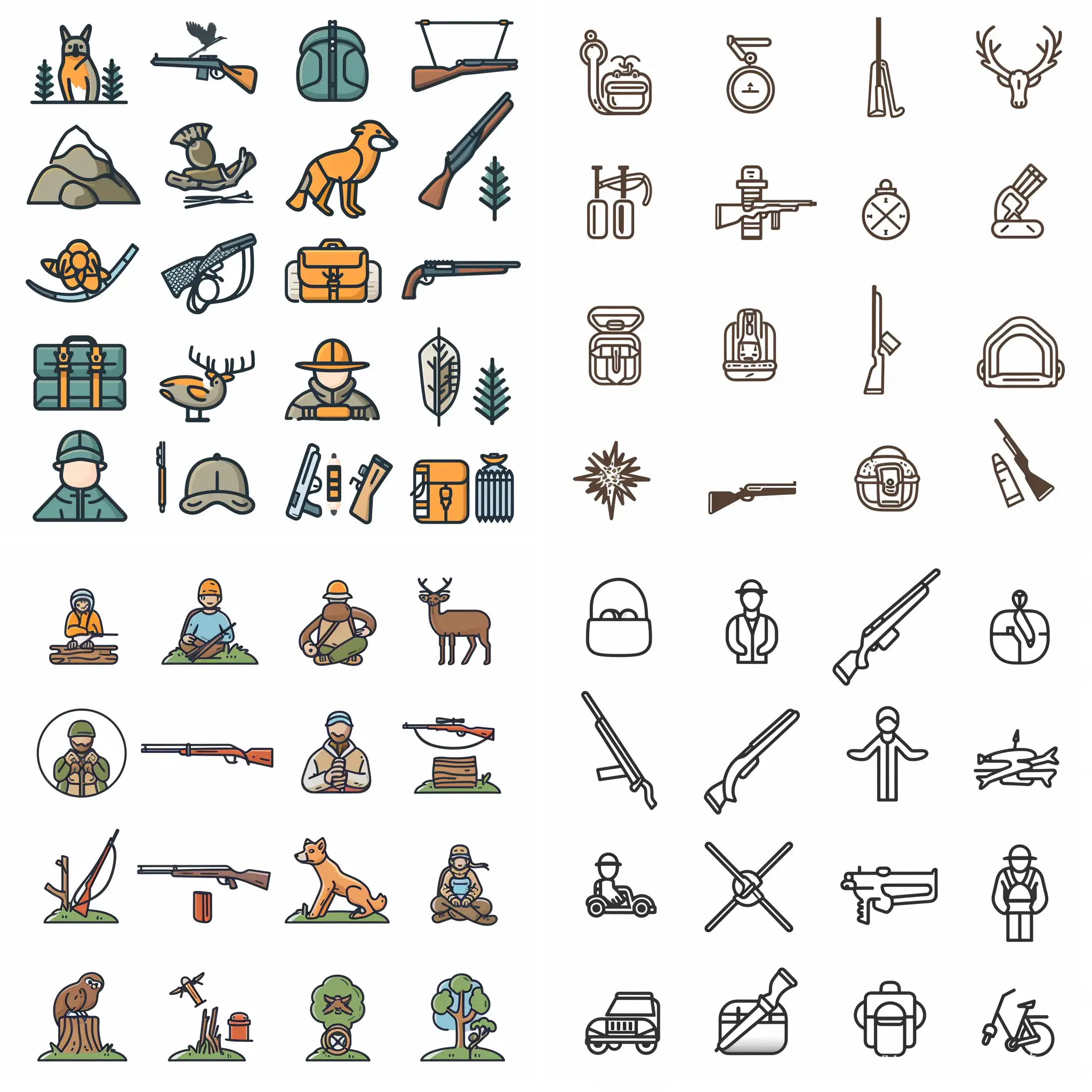 Hunting-Activities-Vector-Line-Icon-Set