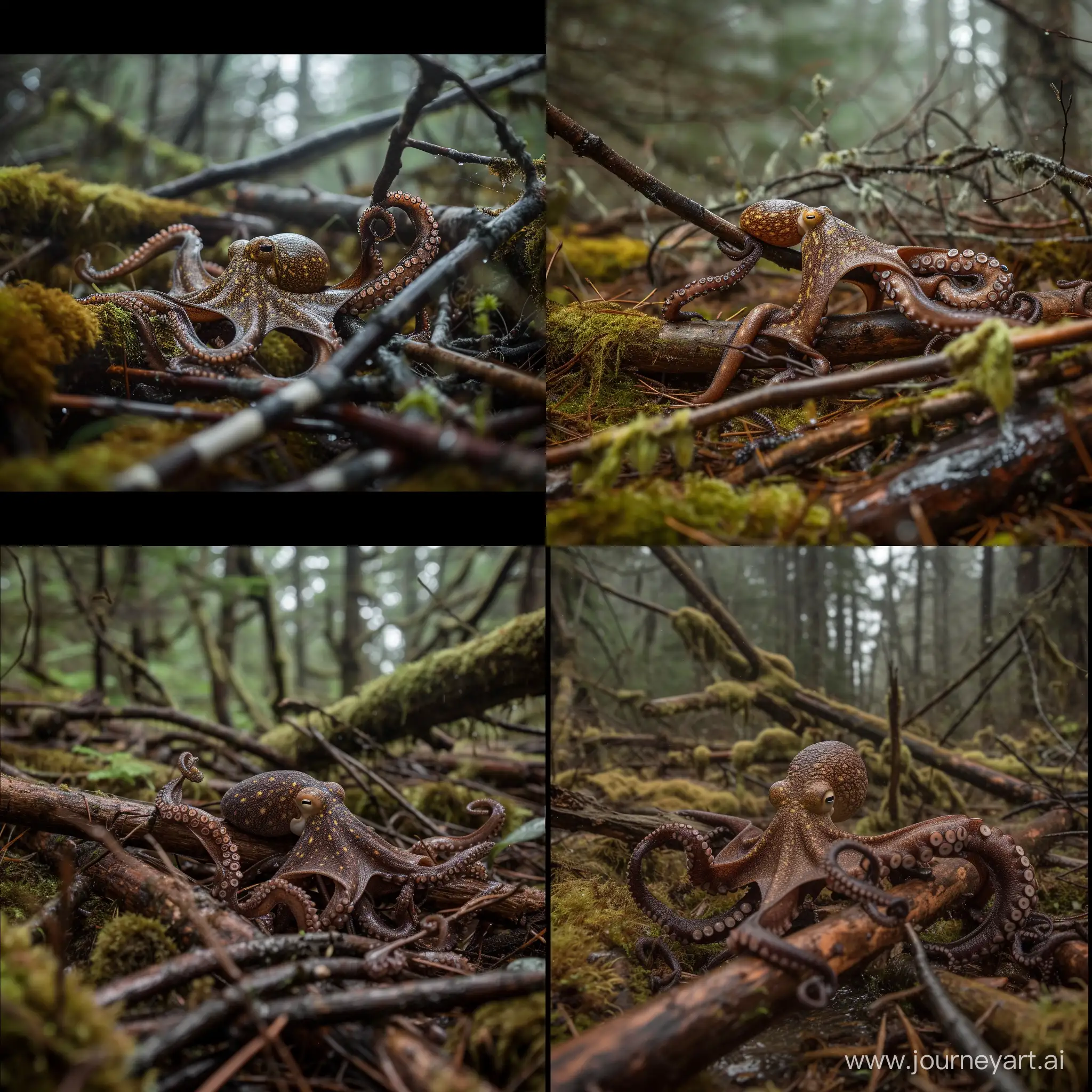 Majestic-Octopus-in-Mossy-Pine-Rainforest-Wildlife-Photography