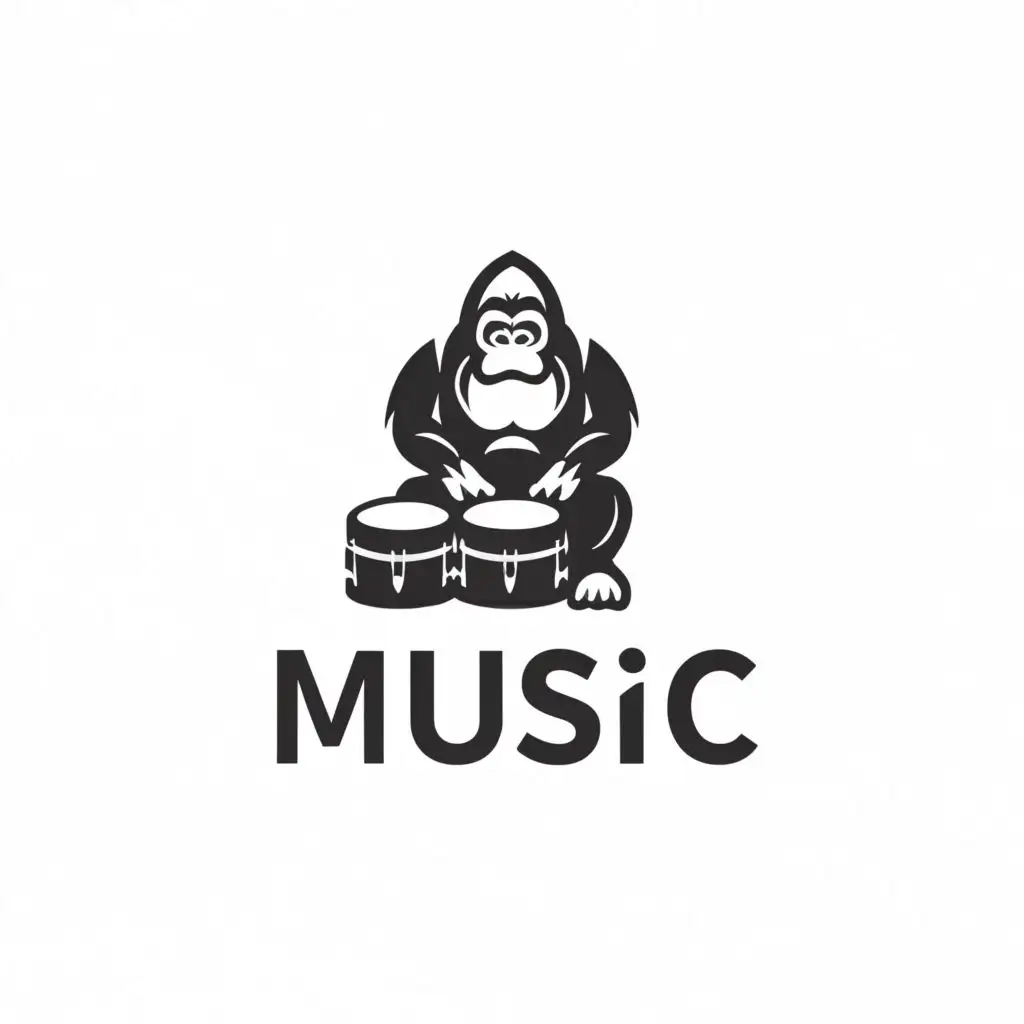 a logo design,with the text "Music", main symbol:gorilla playing drums,Minimalistic,be used in Events industry,clear background