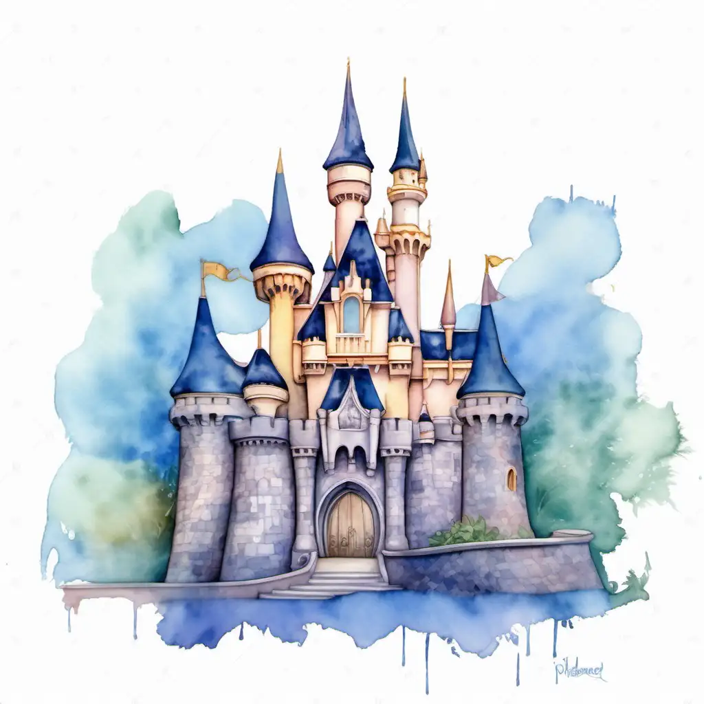 Enchanting Watercolor Depiction of Anaheims Disneyland Sleeping Beauty Castle
