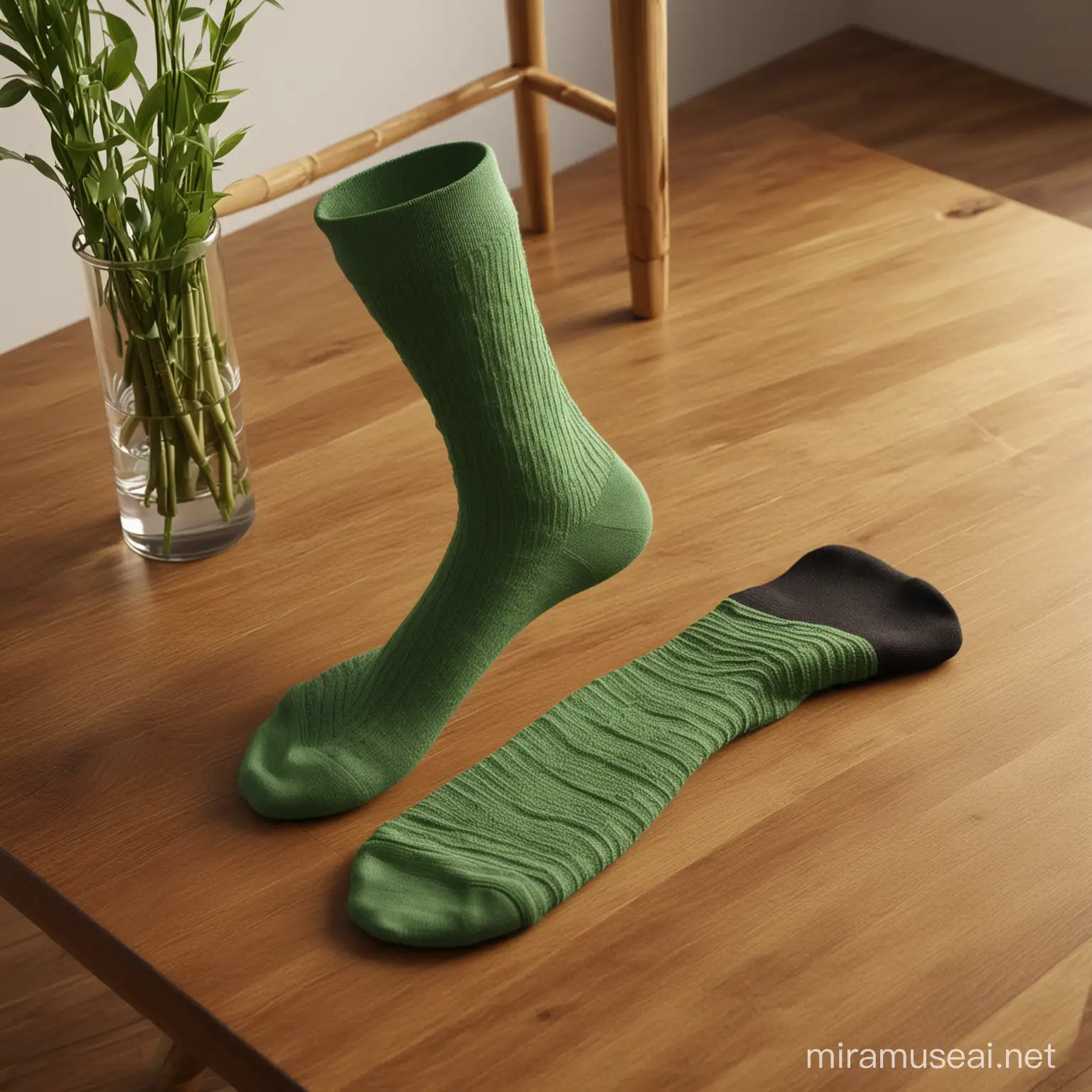 EcoFriendly Bamboo Sock Display Stylish Arrangement on Sustainable Table