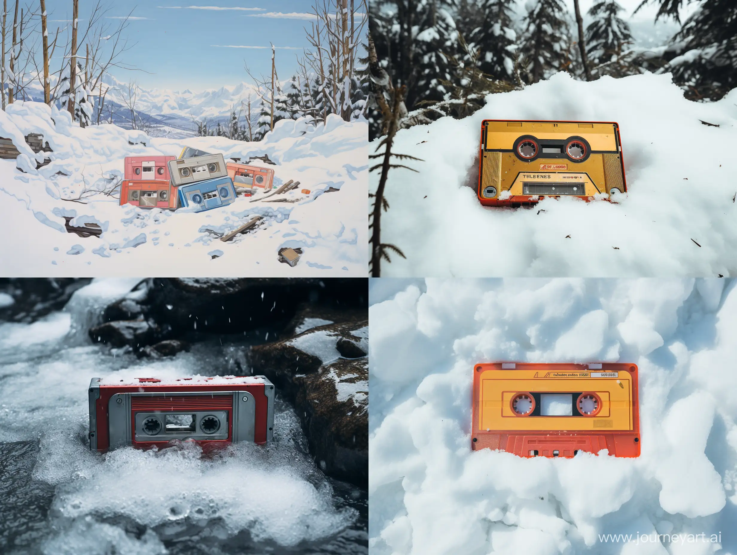 The cassettes are covered with snow a lot