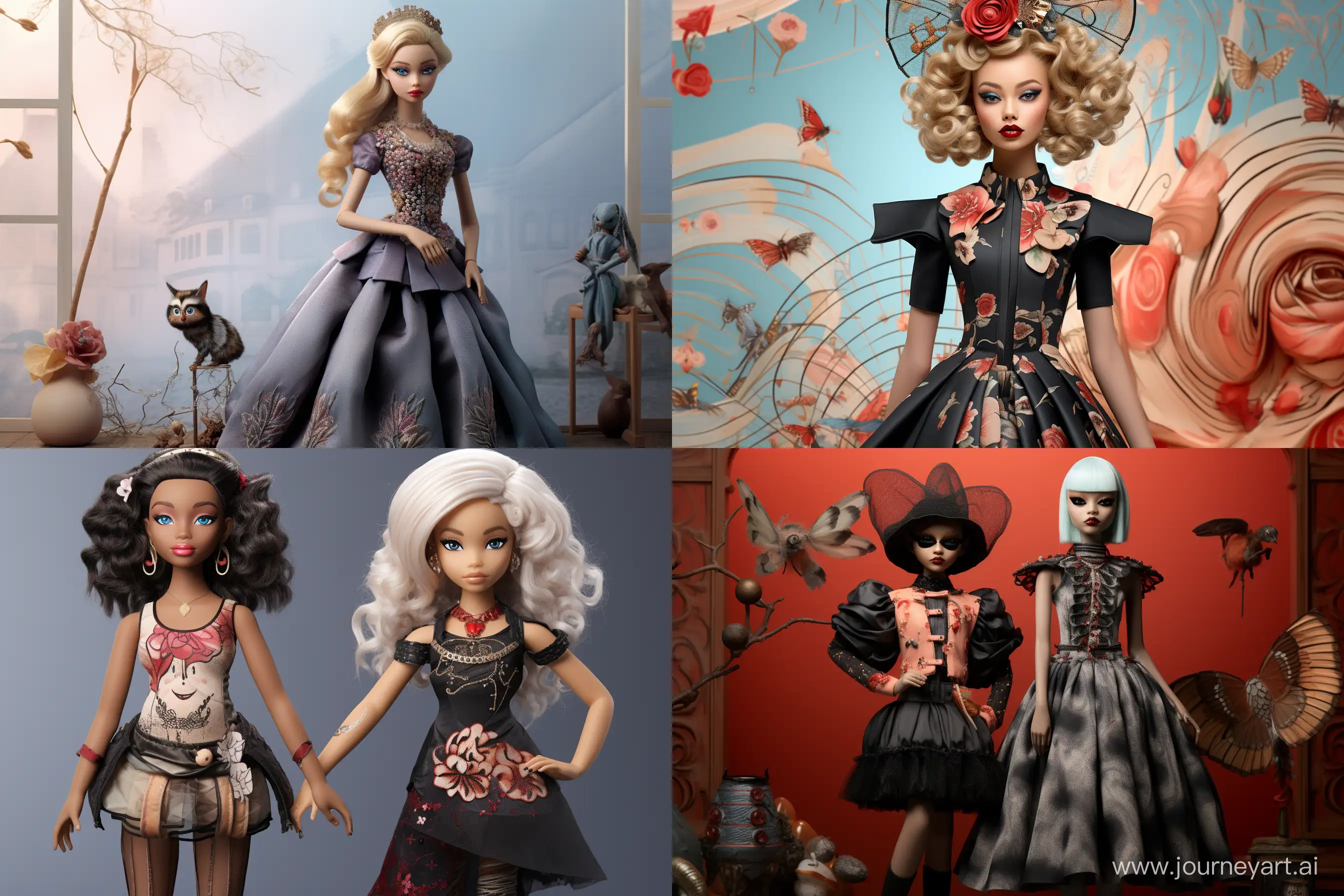 Fairy Tale Fusion:
Merge fairy tale elements with contemporary fashion in a doll  that tells a modern-day story. --ar 3:2