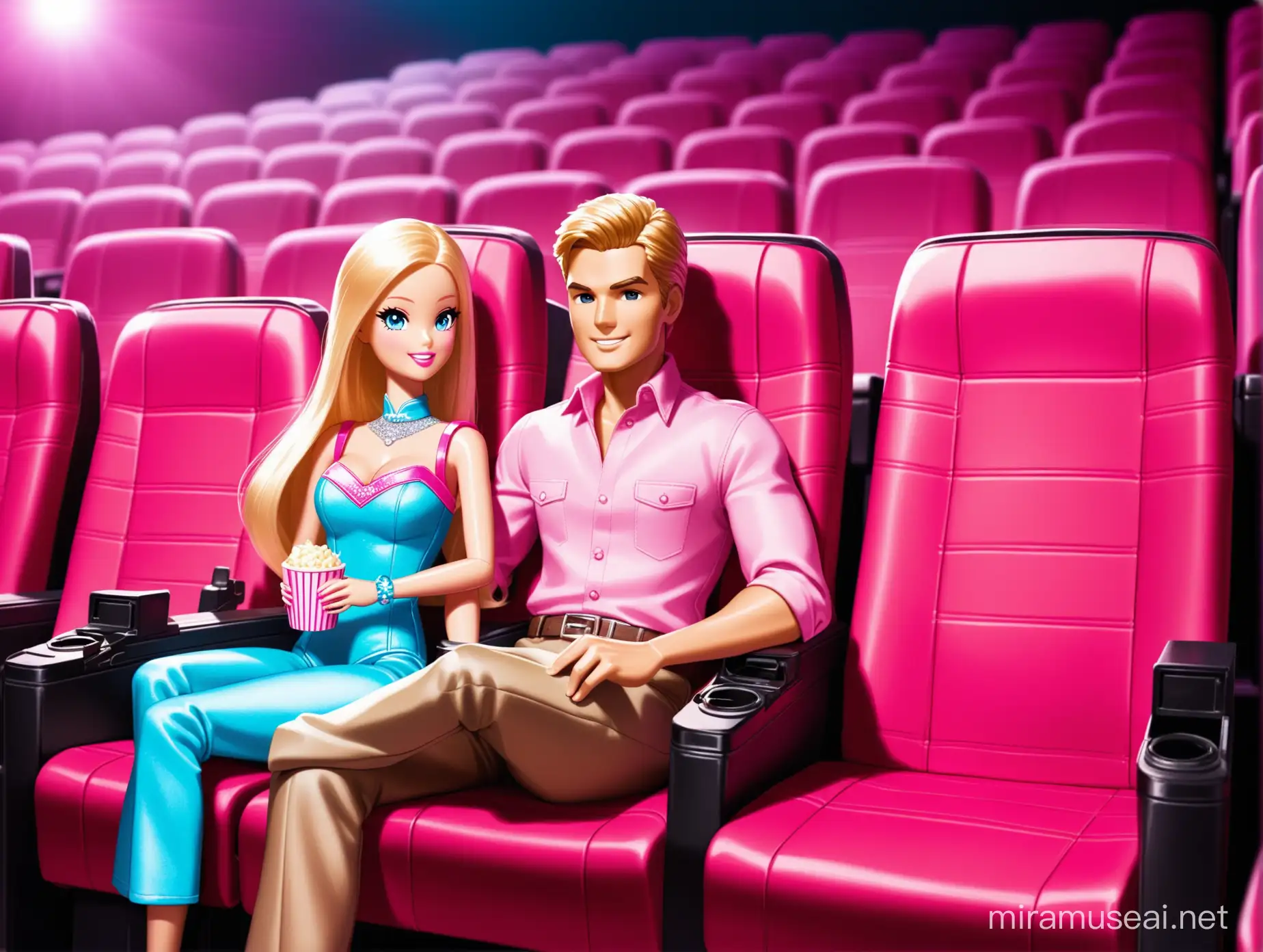 ken et barbie assis fauteuil de cinéma