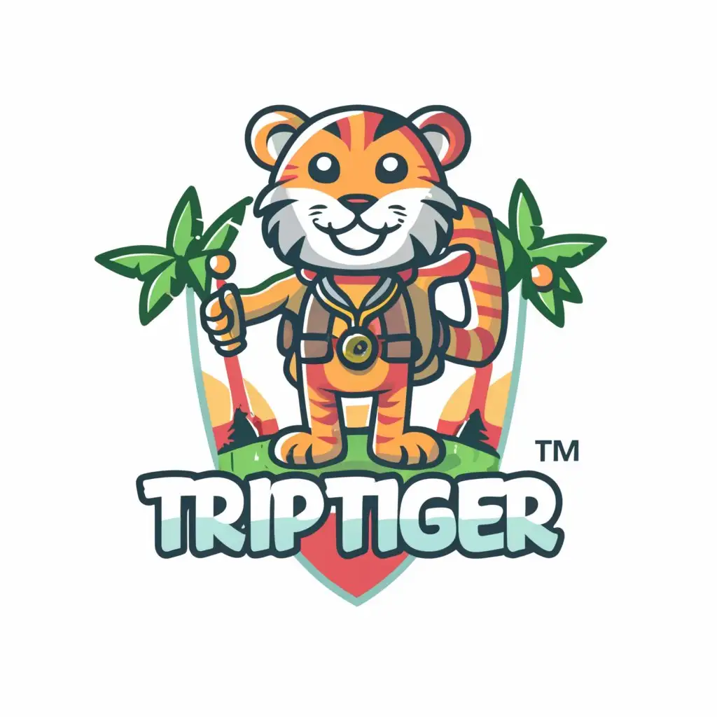 a logo design,with the text 'TripTiger', main symbol:tiger travel funny cute modern cool jungle backpack clear background adventure,complex,be used in Travel industry,clear background
