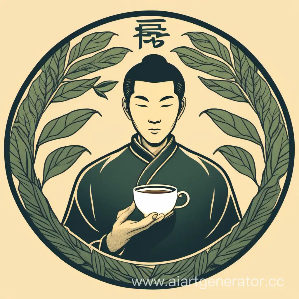 The logo, which should depict an Asian man holding a cup of tea in his hand with tea leaves drawn in the background
