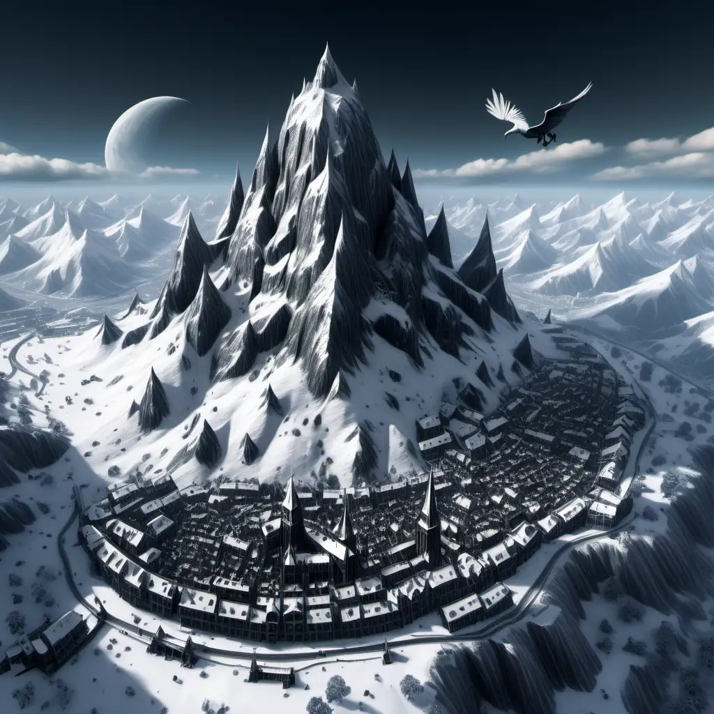Majestic Pegasus Soaring Over a Snowy Gothic Cityscape
