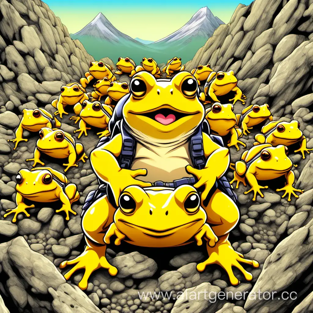 Adventurous-Yellow-Turbotoad-Leads-Friends-in-Mountain-Climb