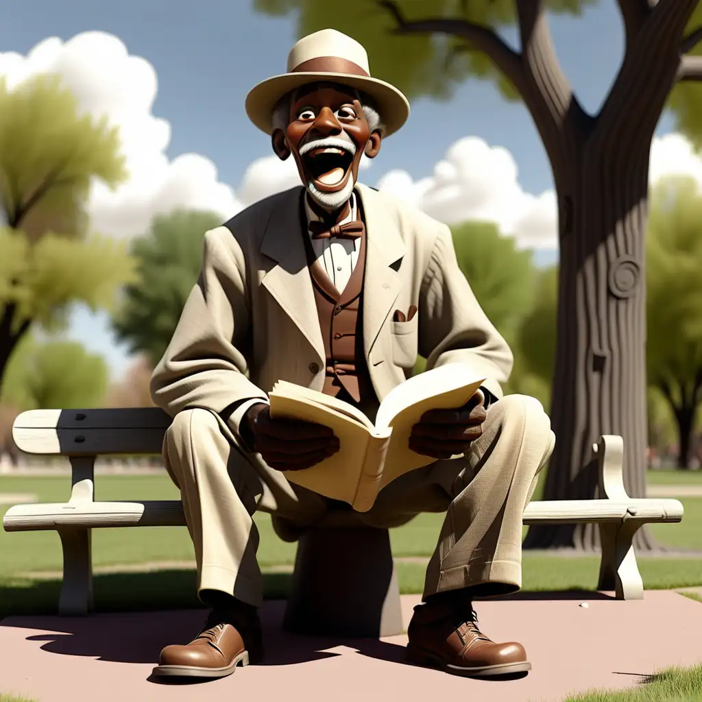 1900s cartoon African American happy Elder sitting in the park telling a story New Mexico 