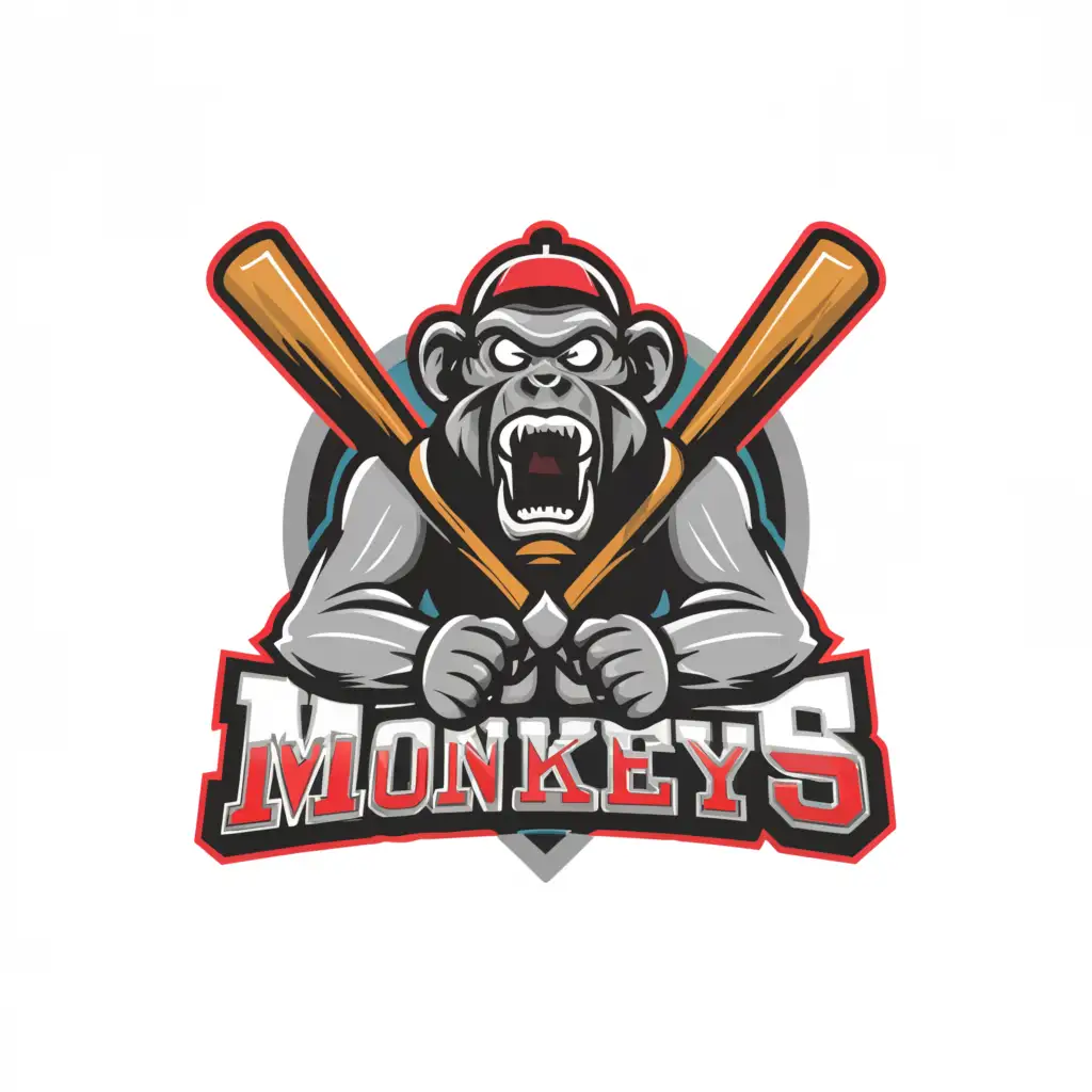 LOGO-Design-for-Midwest-Monkeys-Dynamic-Angry-Monkey-with-Baseball-Bat-on-Gray-Background