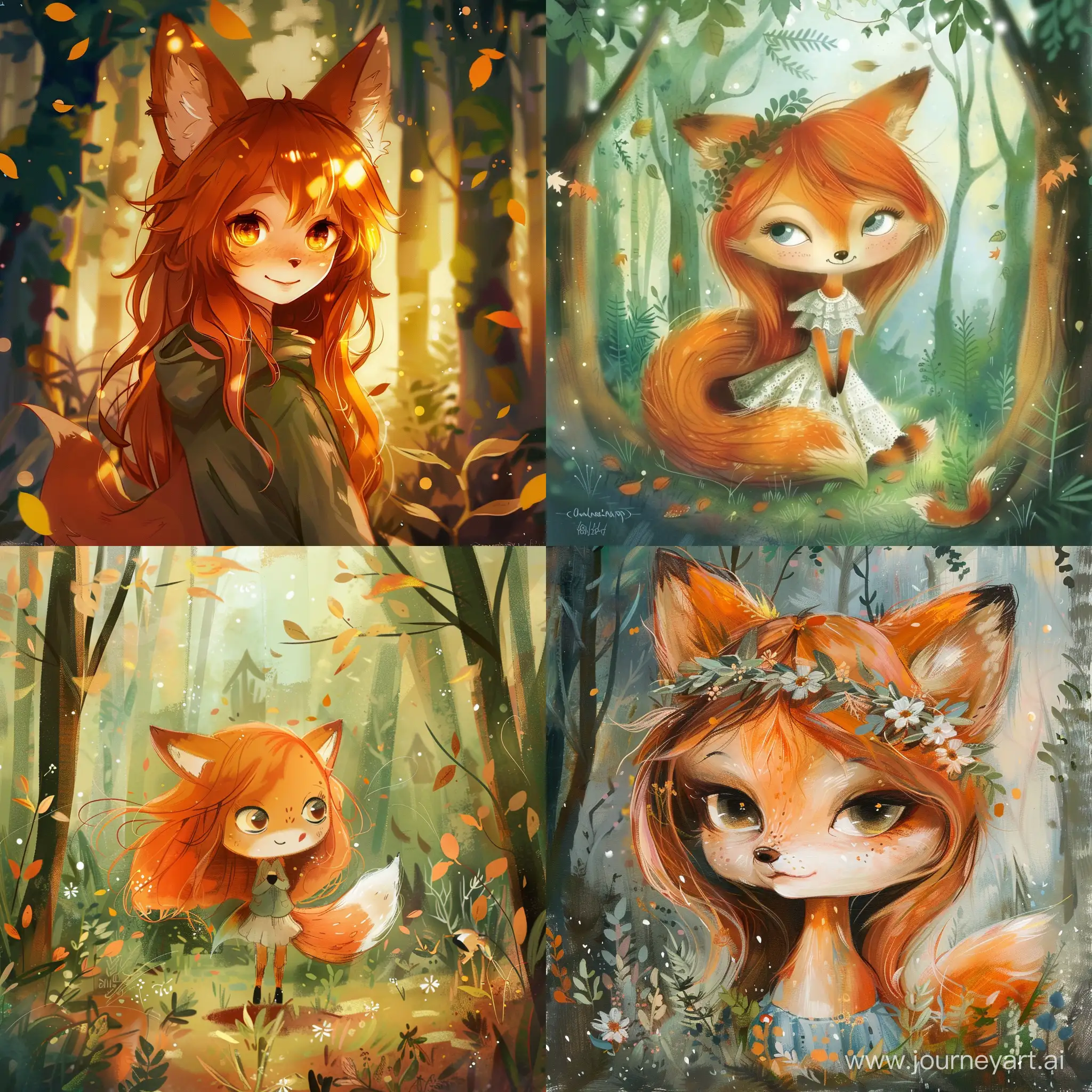 cute fox girl in the magic forest 