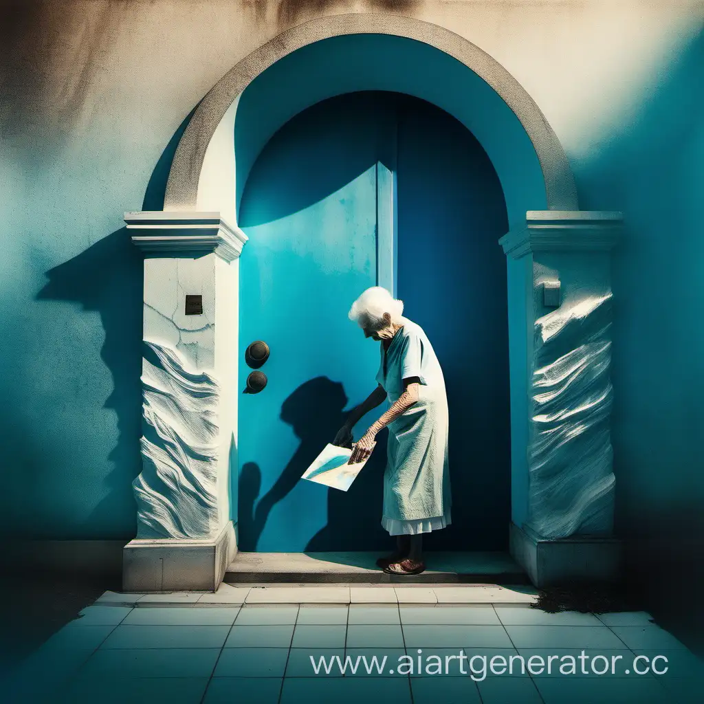 Elderly-Woman-Contemplating-Paradise-Aesthetic-Surrealism-in-White-and-Blue-Tones