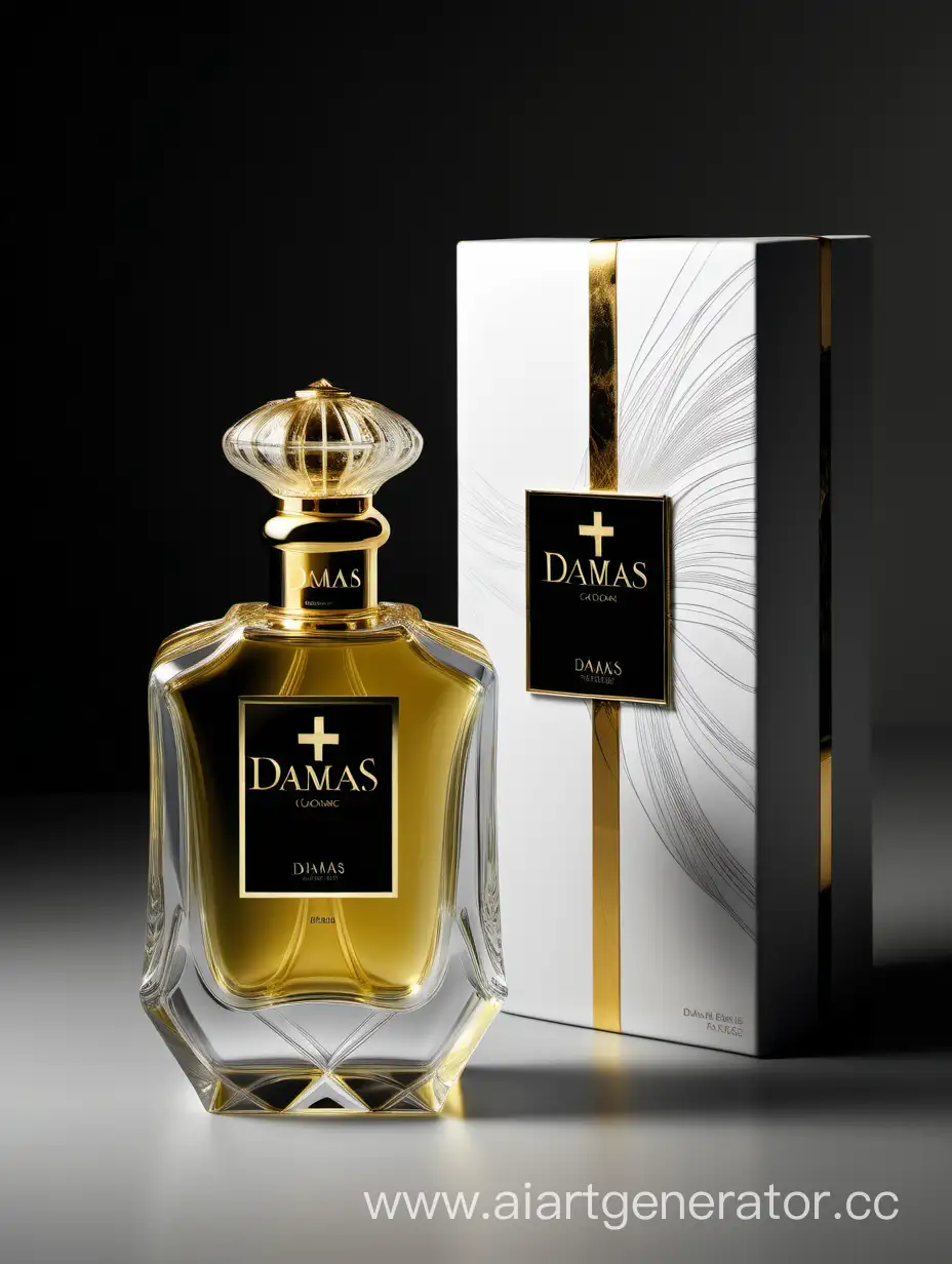 a bottle of damas cologne sitting next to a dark White box,with golden lines a Baroque dynamic luxurious composition, feminine
flemish Baroque