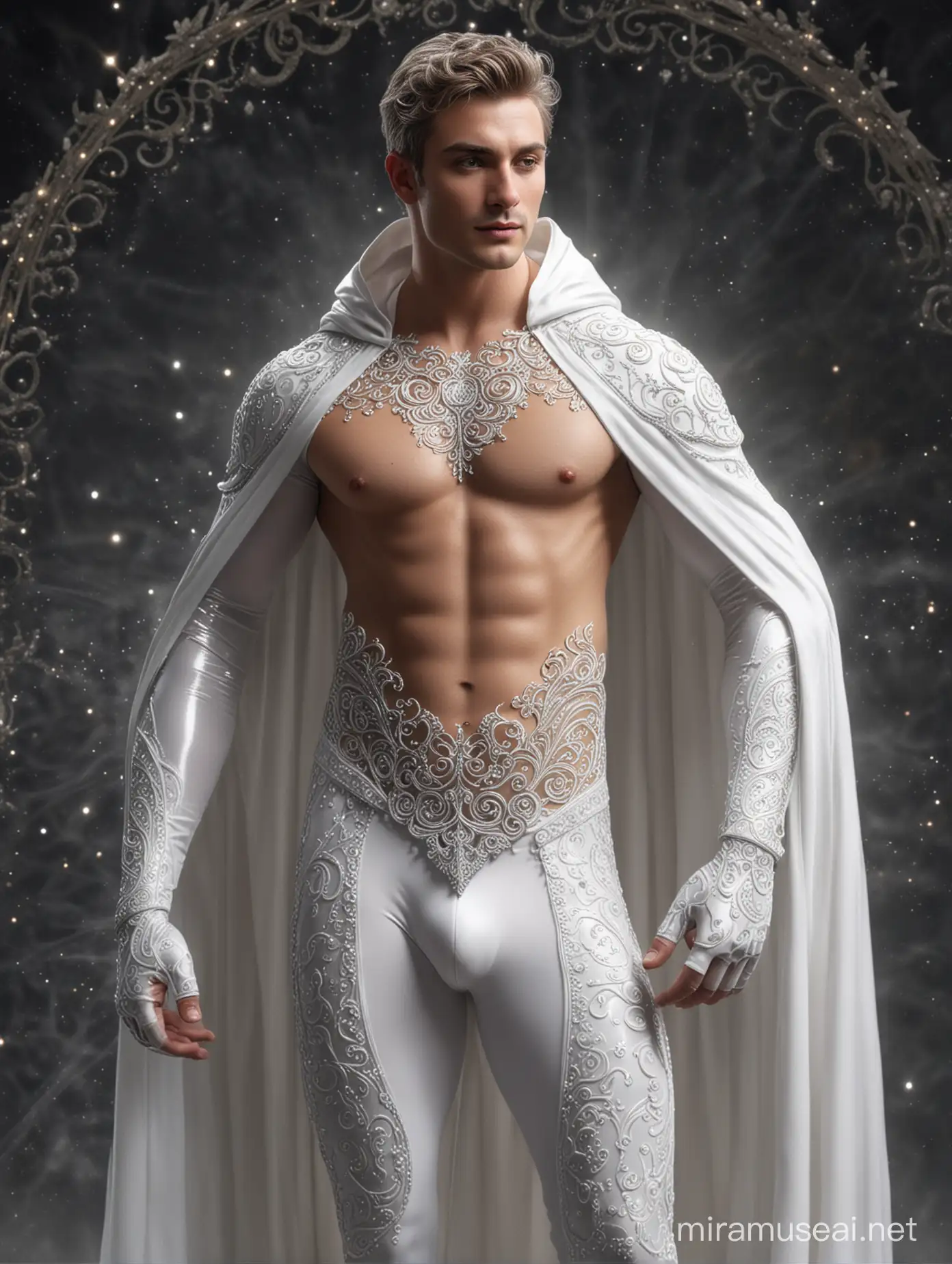 Handsome Hunky Fractal Celestial Islaw Zayne in Silver Swirls and TightFit Spandex