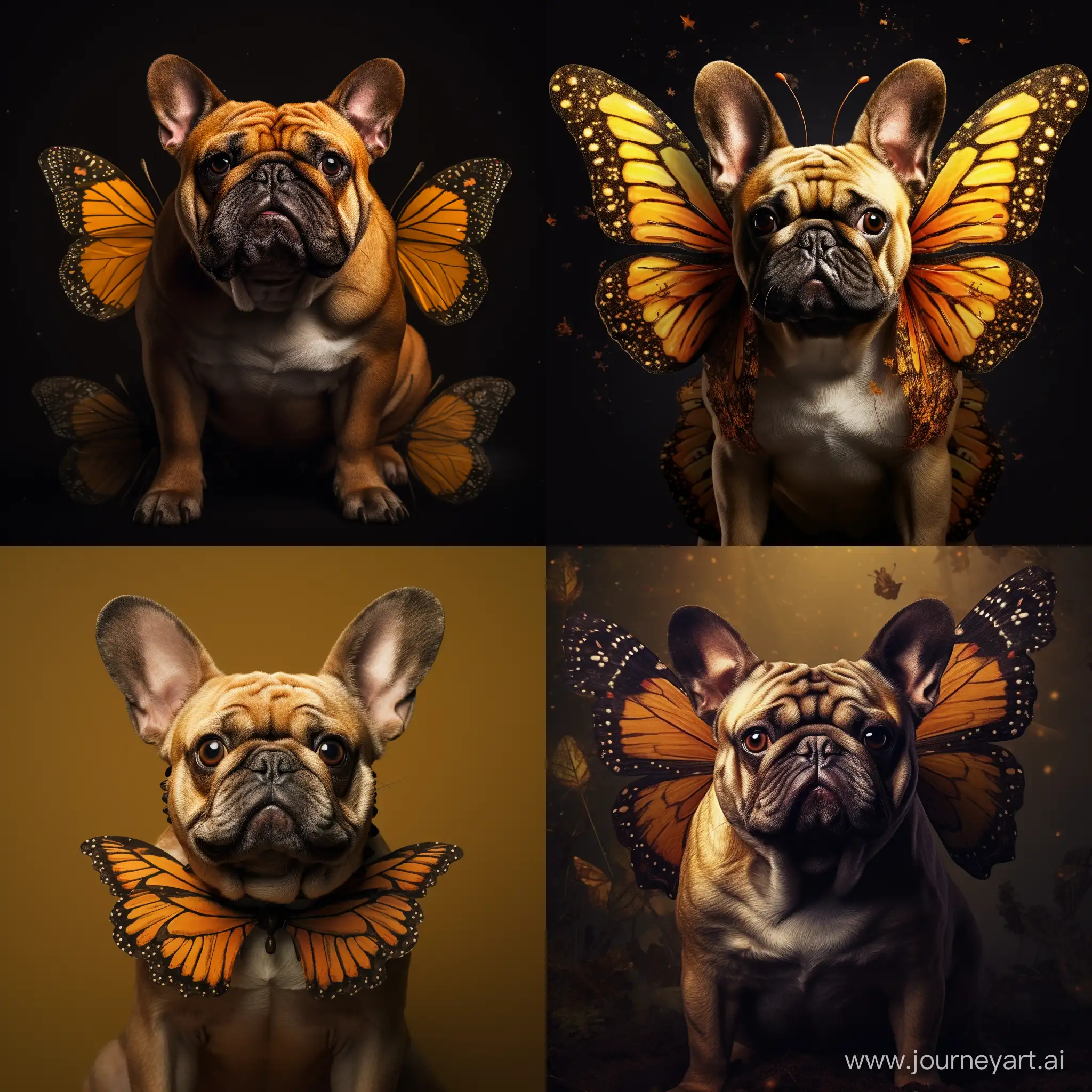 create a dog with a toad face and butterfly wings
