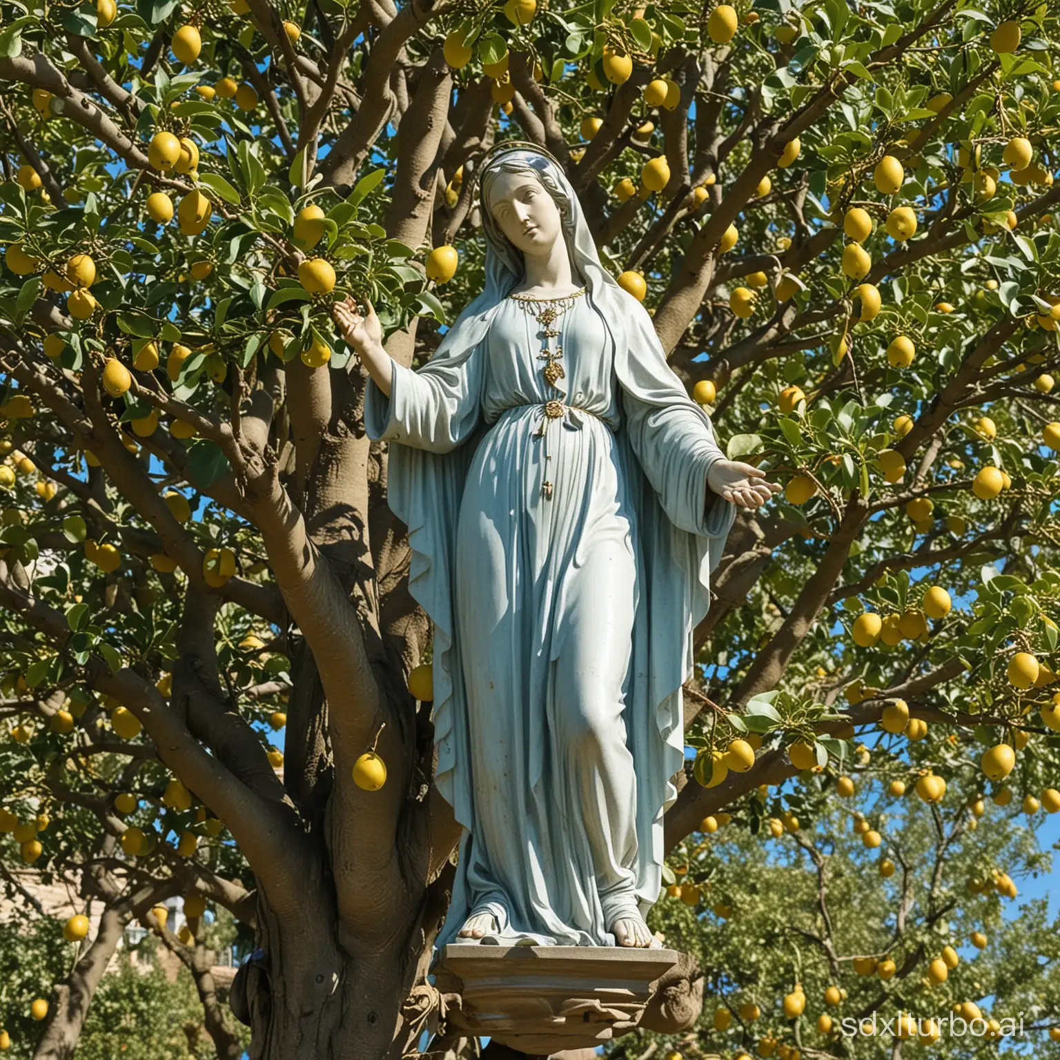 The Virgin Mary climbing up a pear tree