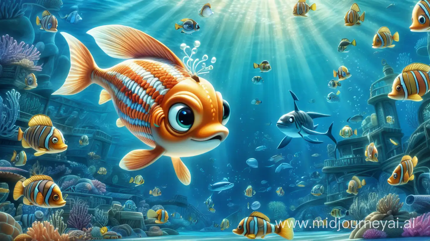 Whimsical Cartoon Fishs Joyful Journey in Underwater Paradise