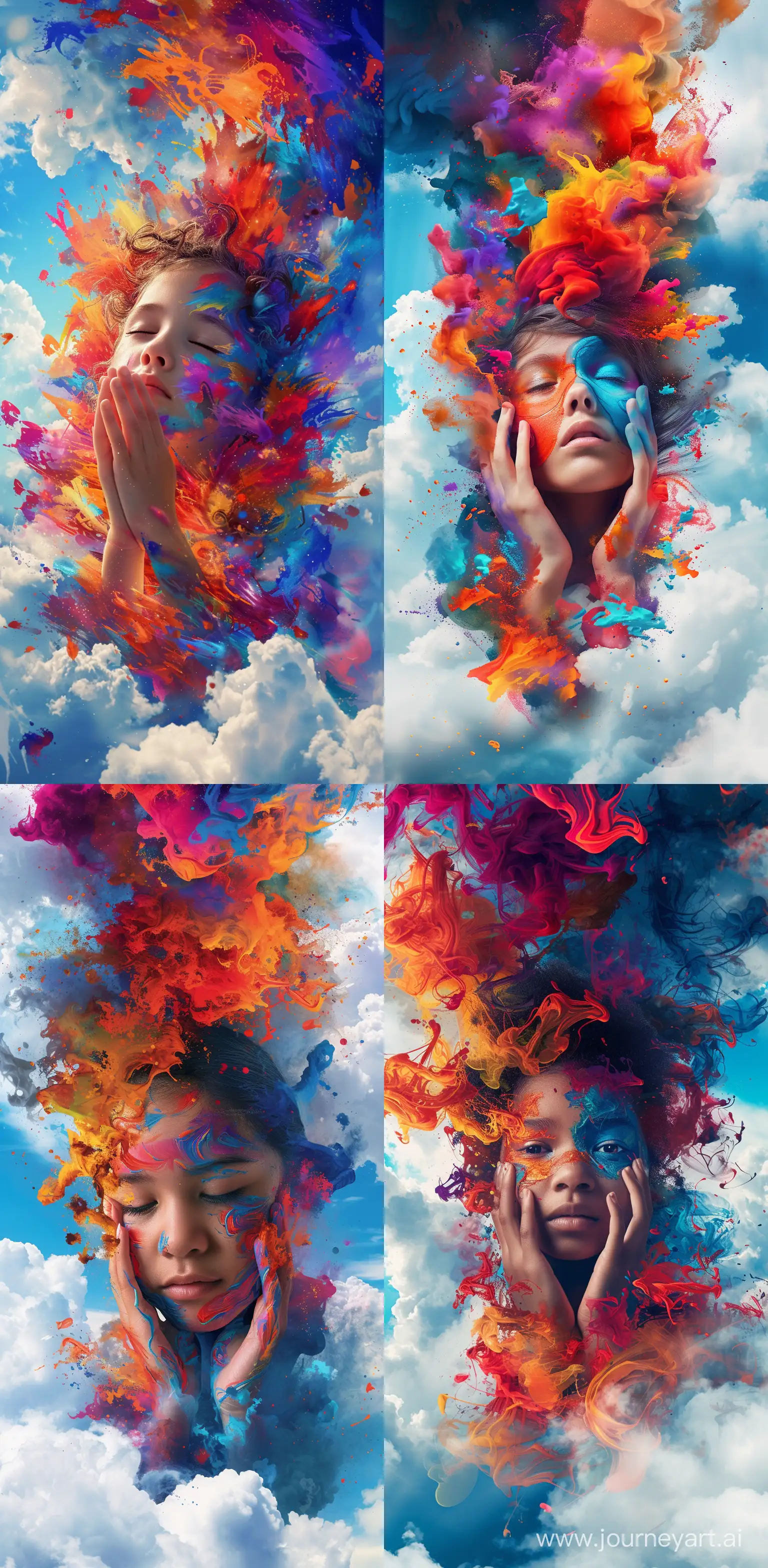 Vibrant-Digital-Portrait-of-a-Contemplative-Girl-Surrounded-by-Colorful-Hues