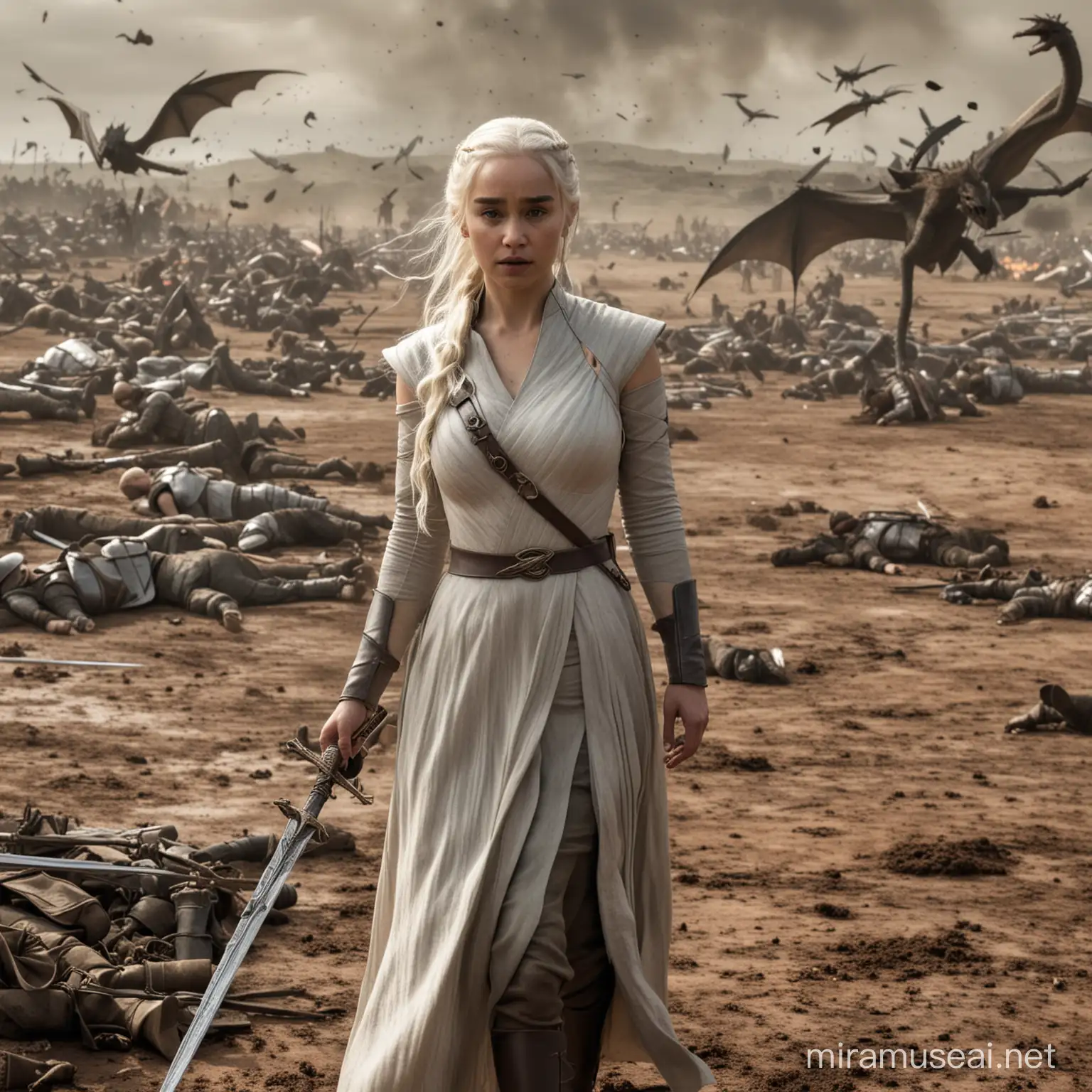 Daenerys Targaryen on Battlefield with Dragon
