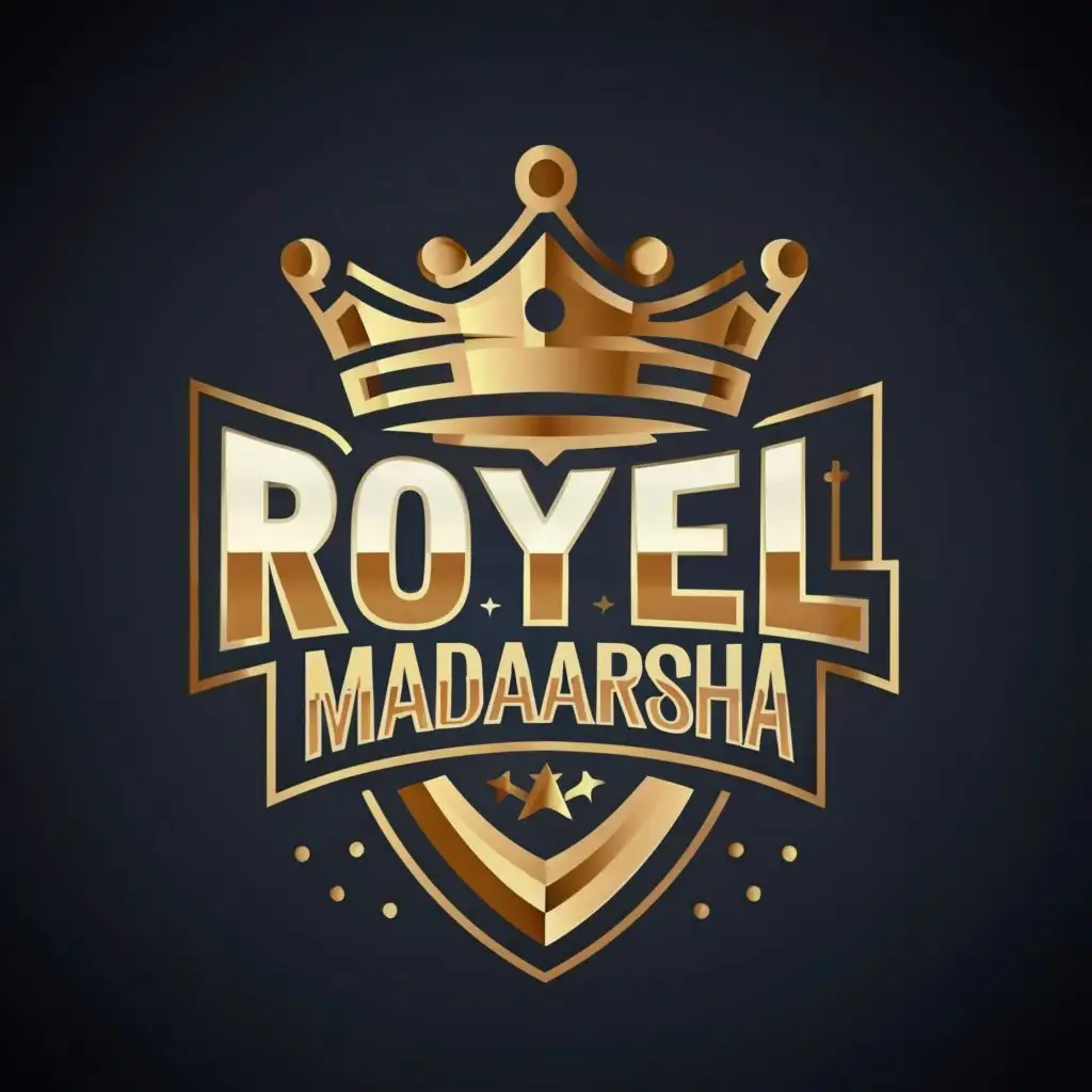 logo, GOLD CROWN, with the text "ROYEL MADARSHA", typography, be used in Sports Fitness industry