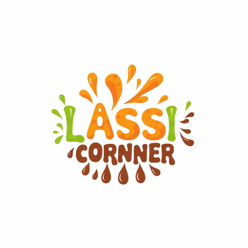 a logo design,with the text "LASSI CORNER", main symbol:simple and bold logo with splash of juice icons,Moderate,be used in Restaurant industry,clear background