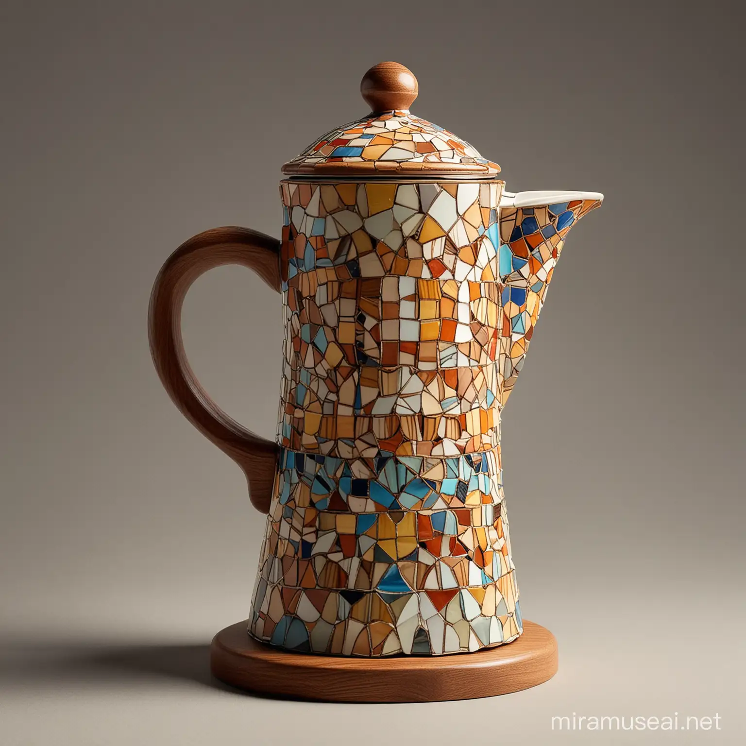 GaudInspired Organic Coffee Maker with Vibrant Mosaics