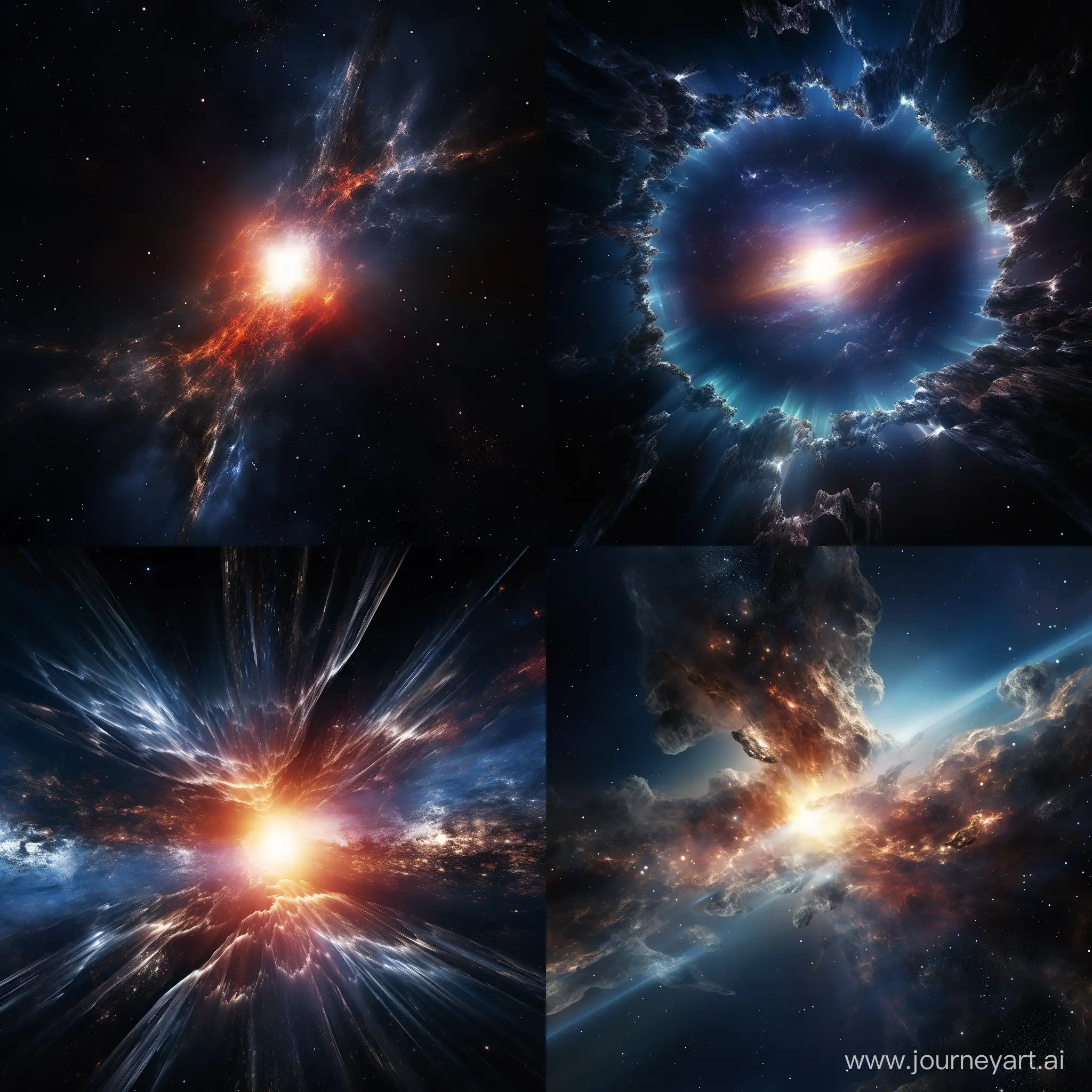shining quasar view from spaceship realistic photograph