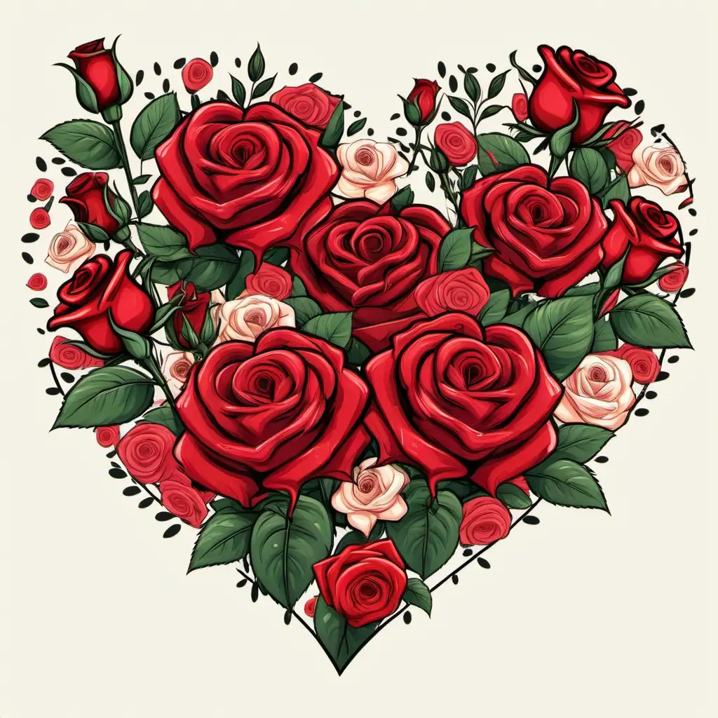 Vibrant Cartoon Floral Heart Clipart with Red Roses