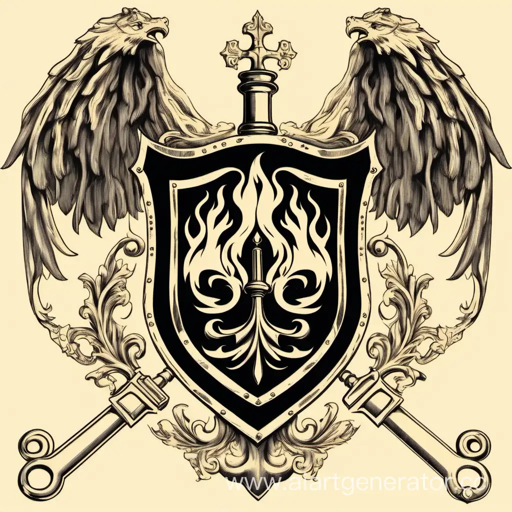 гербовый Щит, символы пламени и ключа
