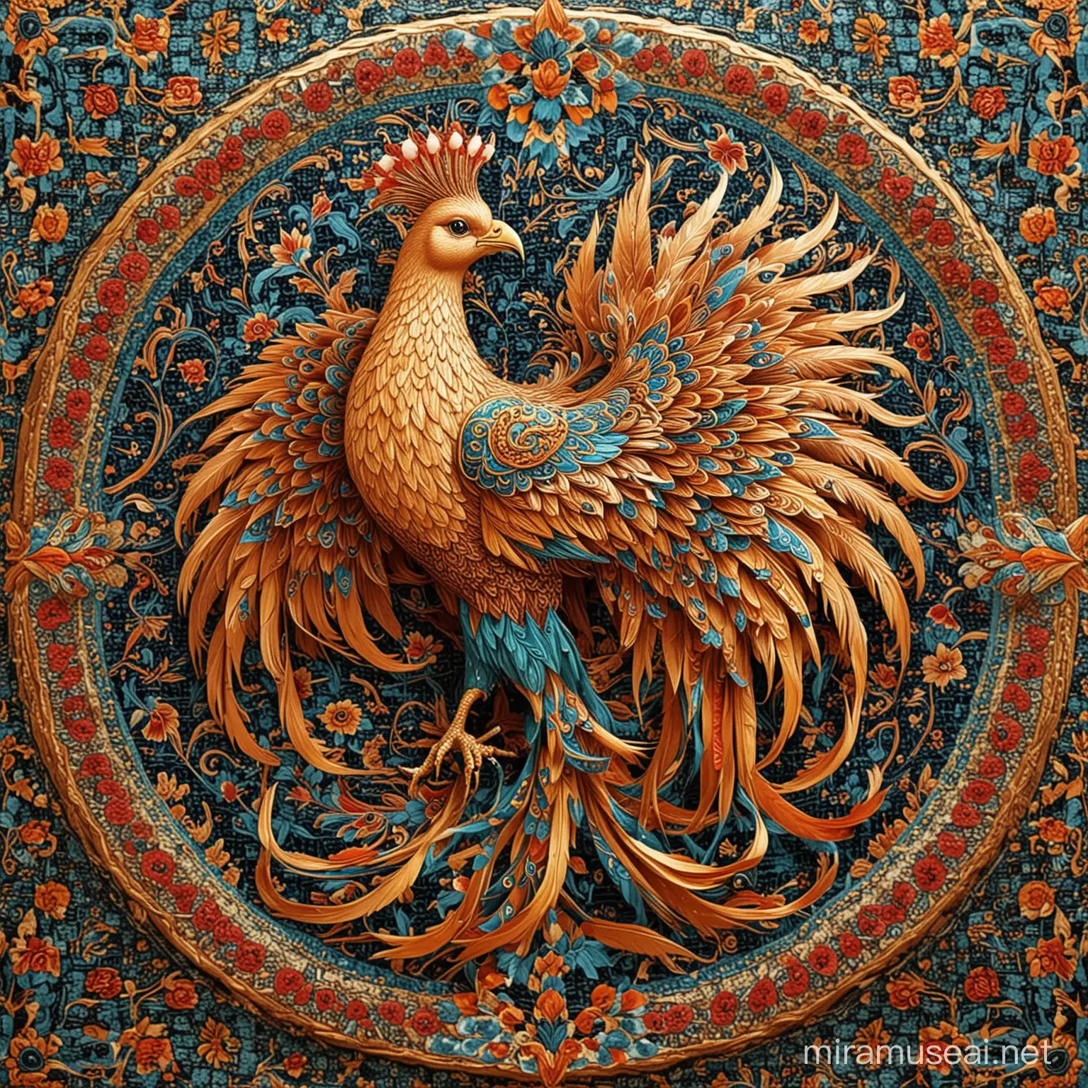 Majestic Persian Phoenix with Intricate Persian Pattern