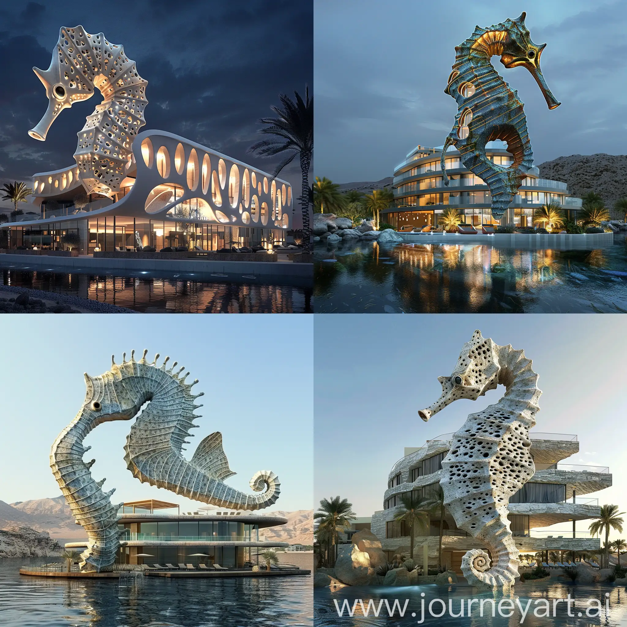 generate an hotel in sharm el sheikh that has a from inspired from the degradation of the seahorse