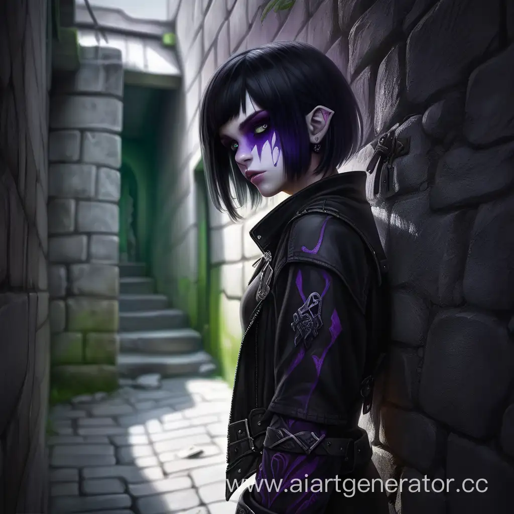 Mysterious-Encounter-BobCut-Orc-Girl-in-Dark-Fantasy-Alley