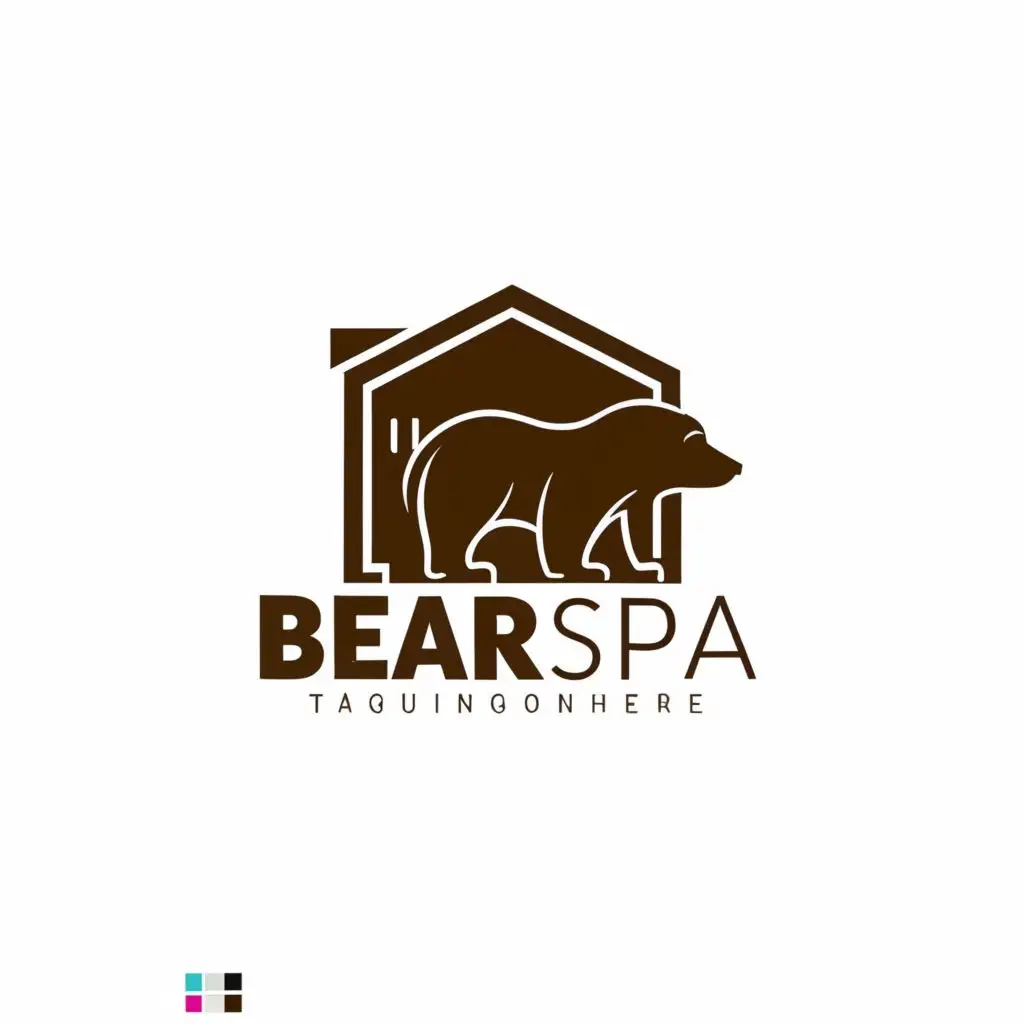 LOGO-Design-For-Bear-Haven-Beauty-Spa-Tranquil-Illustration-of-a-Bear-Under-a-House-with-Elegant-Typography
