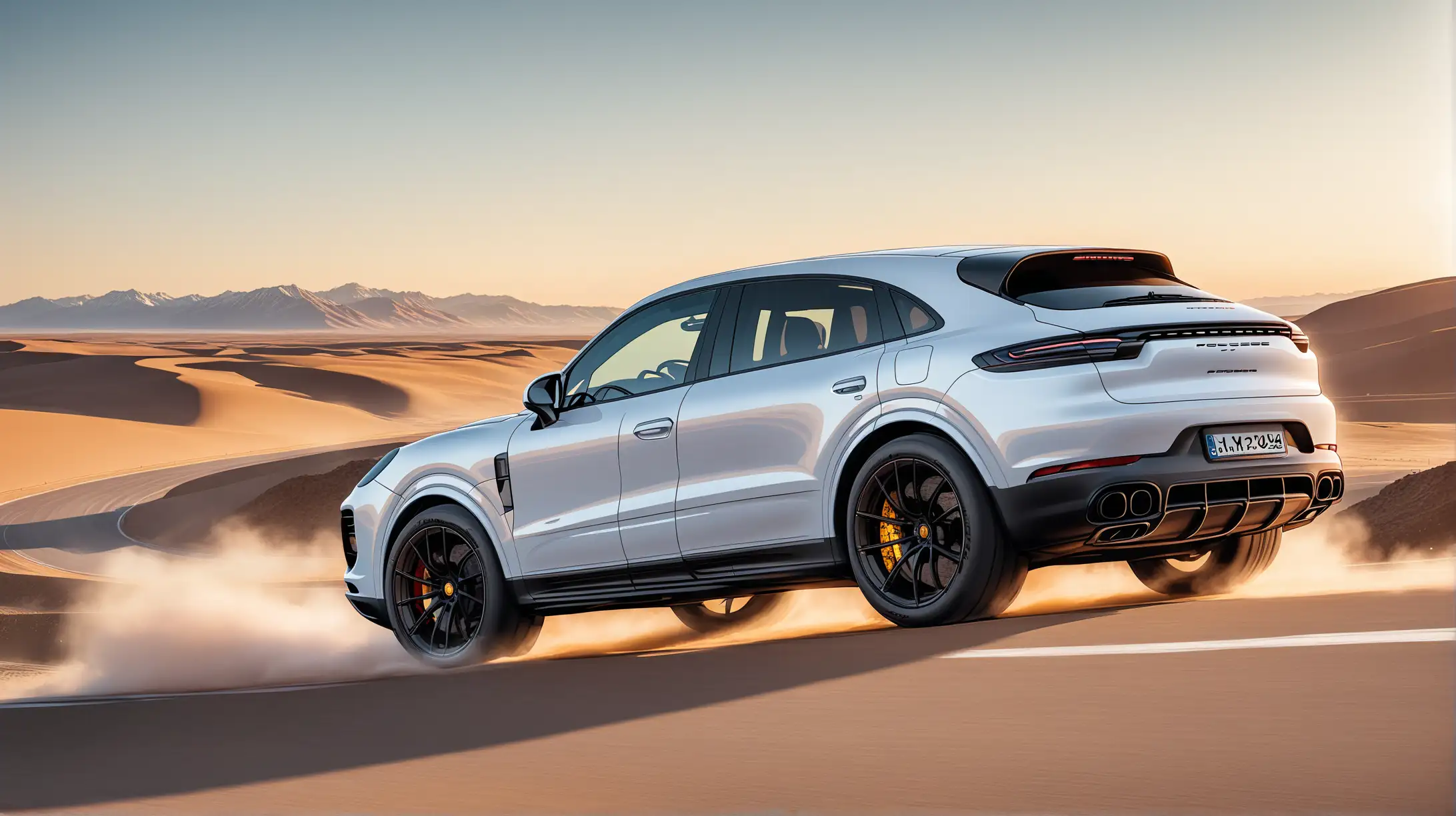 Luxurious 2024 Porsche Cayenne Coupe Driving through Urban Cityscape