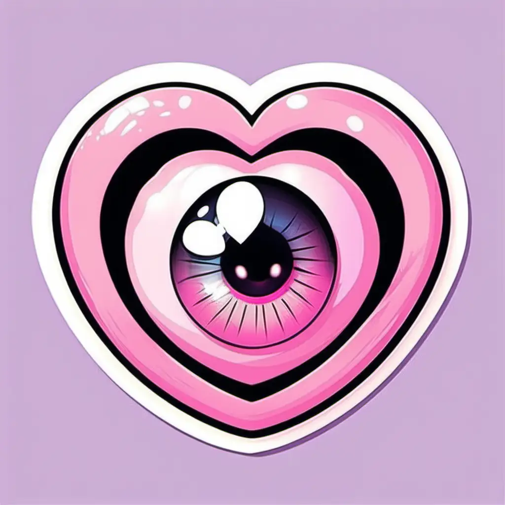cute chibi eyeball with a heart shaped pupil, pastel goth, pastel pink, Sticker, vector illustration