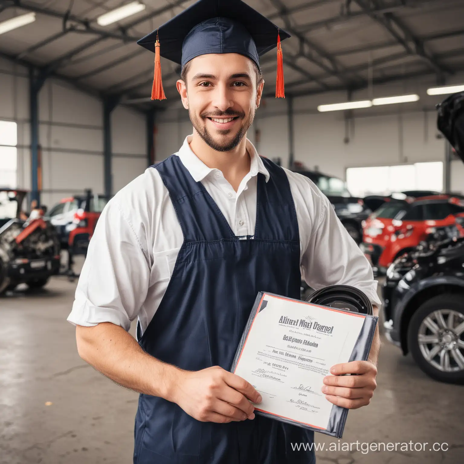 Certified-Auto-Mechanic-Proudly-Holds-Diploma