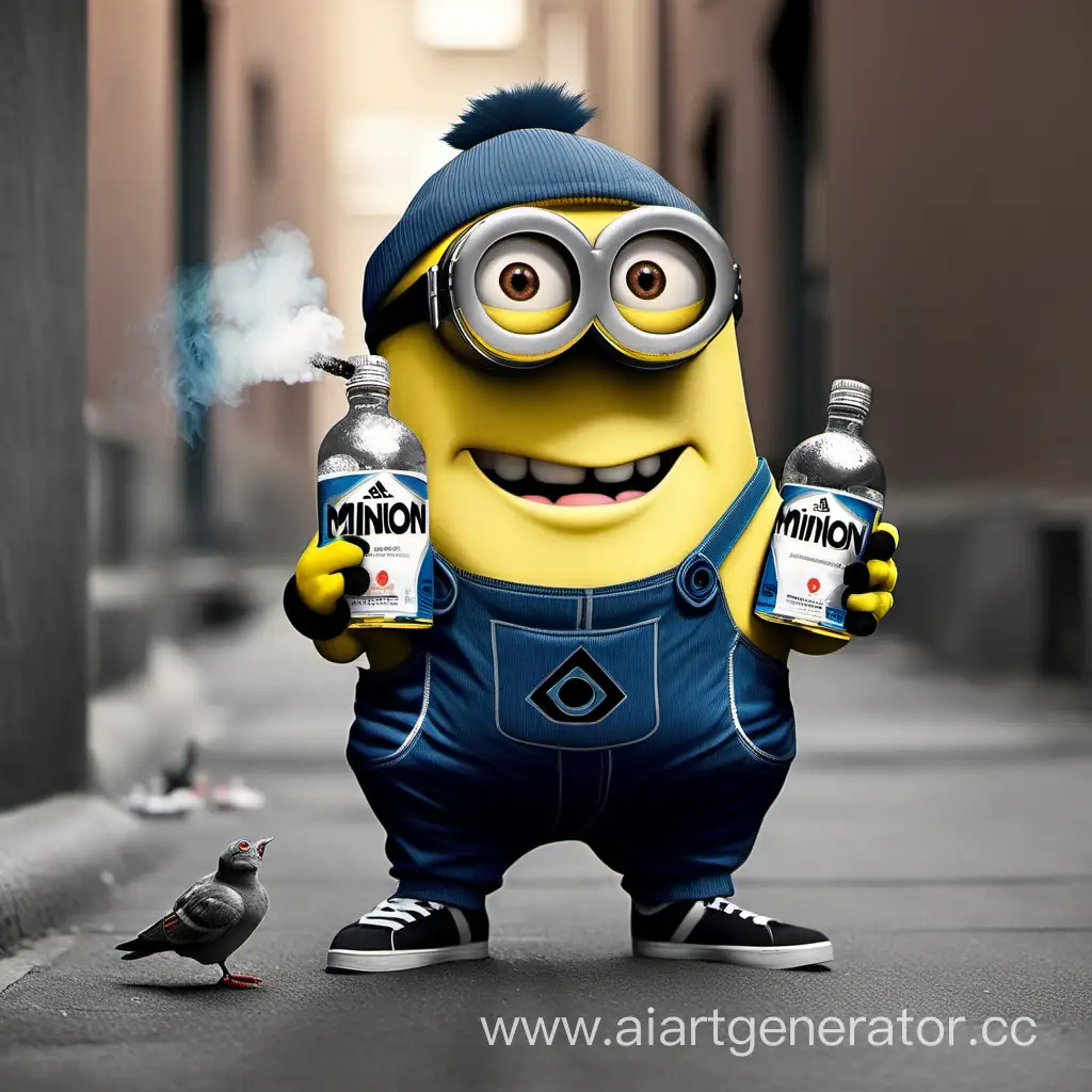 Urban-Minion-Lifestyle-Pigeon-Squatting-in-Adidas-Tracksuit-with-Vodka