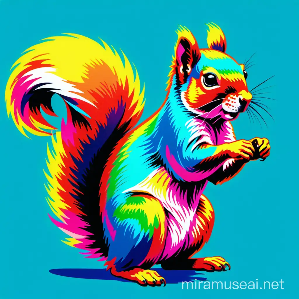 a squirrel, andy warhol pop art style, colorful extreme neon and rainbow colors,