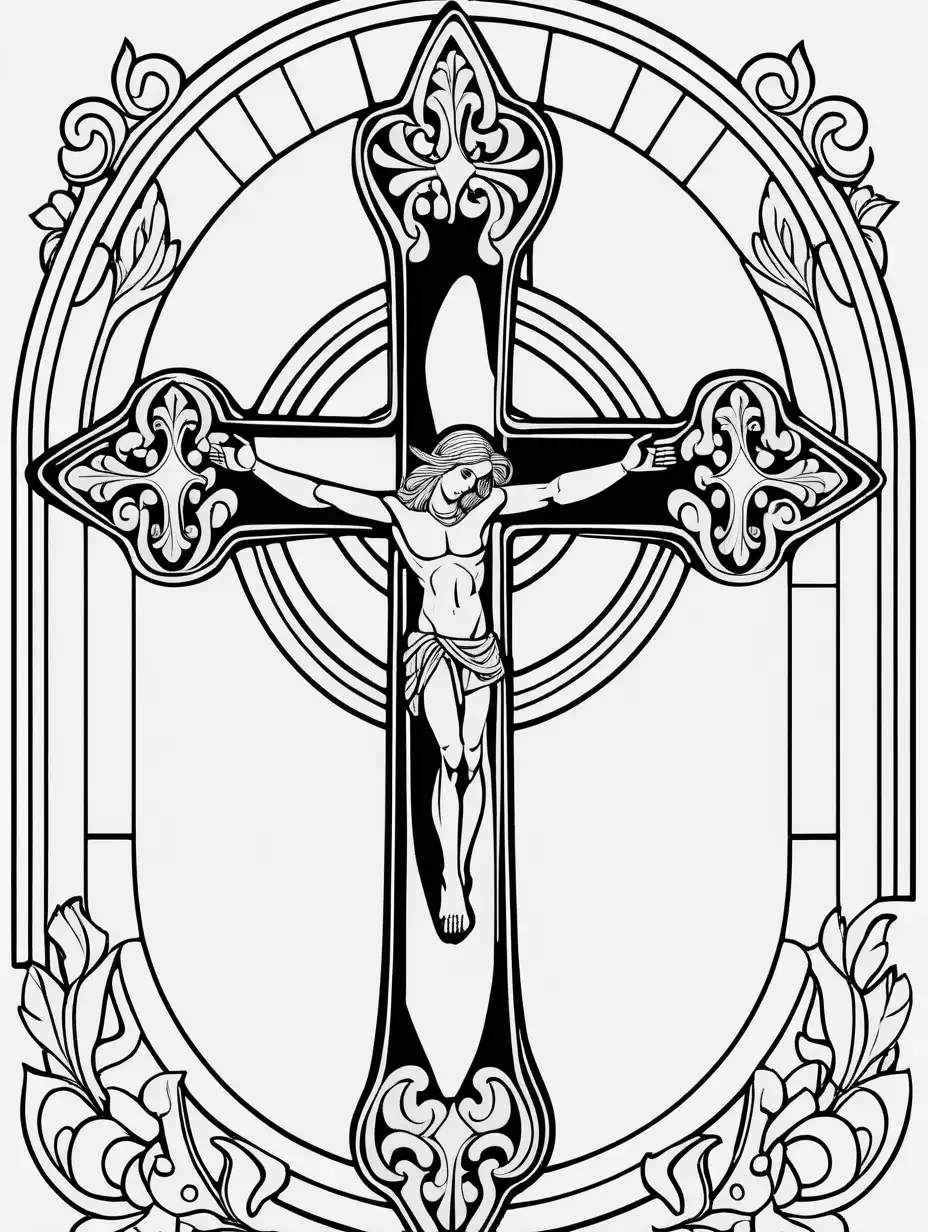 Cross, coloring page, cartoon style, thin lines, few details, no background, no shadows, no greys
