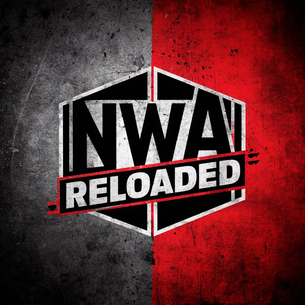create a logo for a company called “NWA: Reloaded” that is similar to the current National Wrestling Alliance logo, but incorporates a black and red color scheme and gun elements.