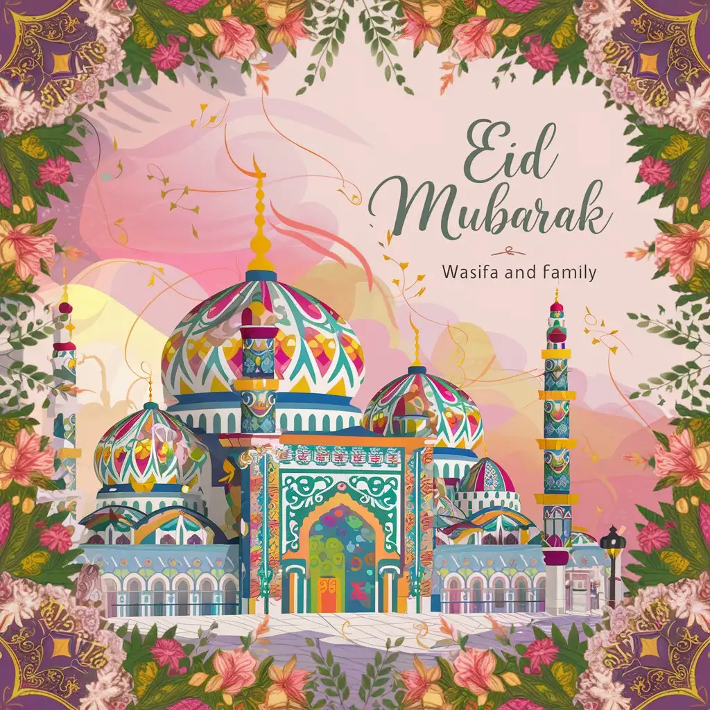 Eid Mubarak Greeting Card with Family Portrait
