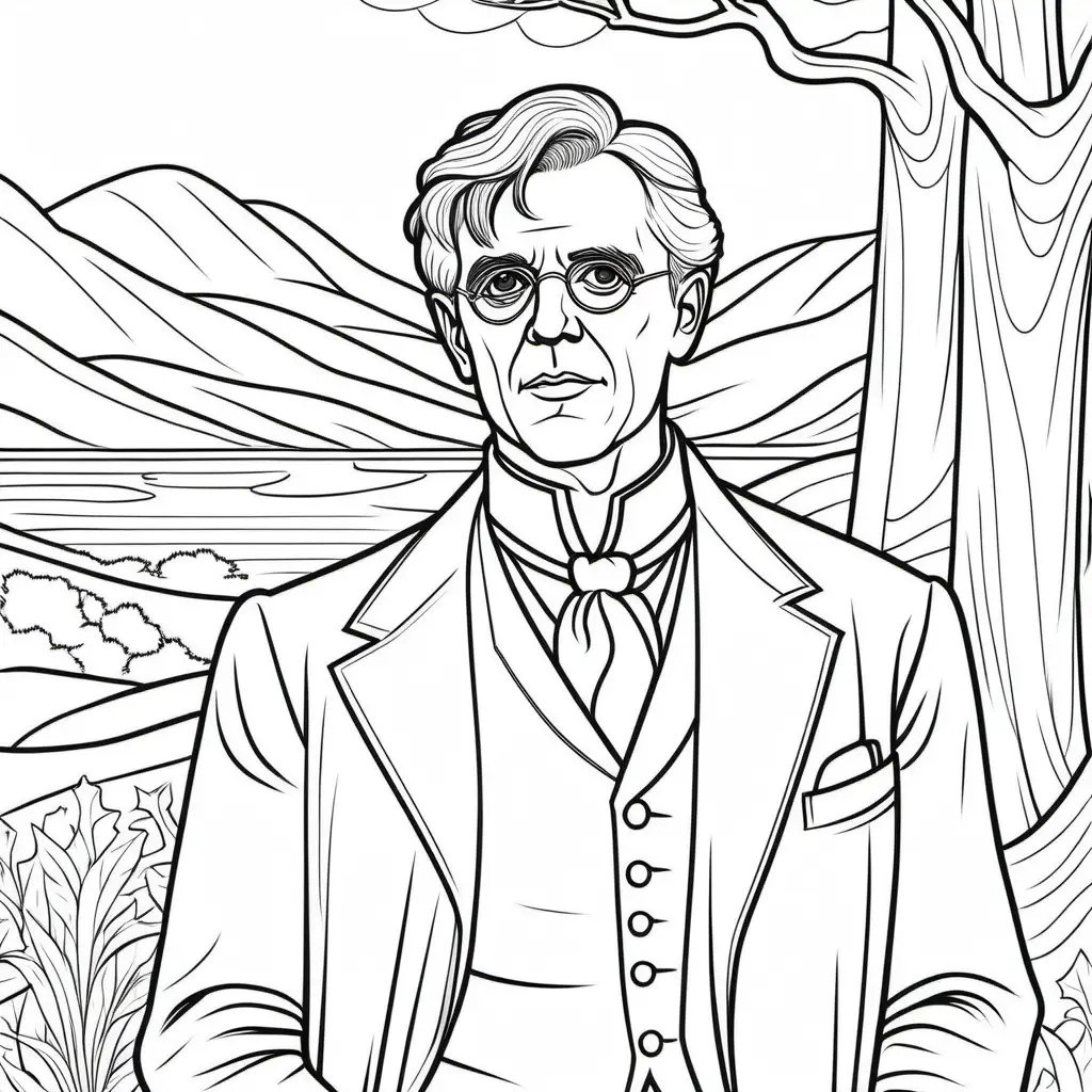 coloring page for kids, thick lines, low detail, WB Yeats