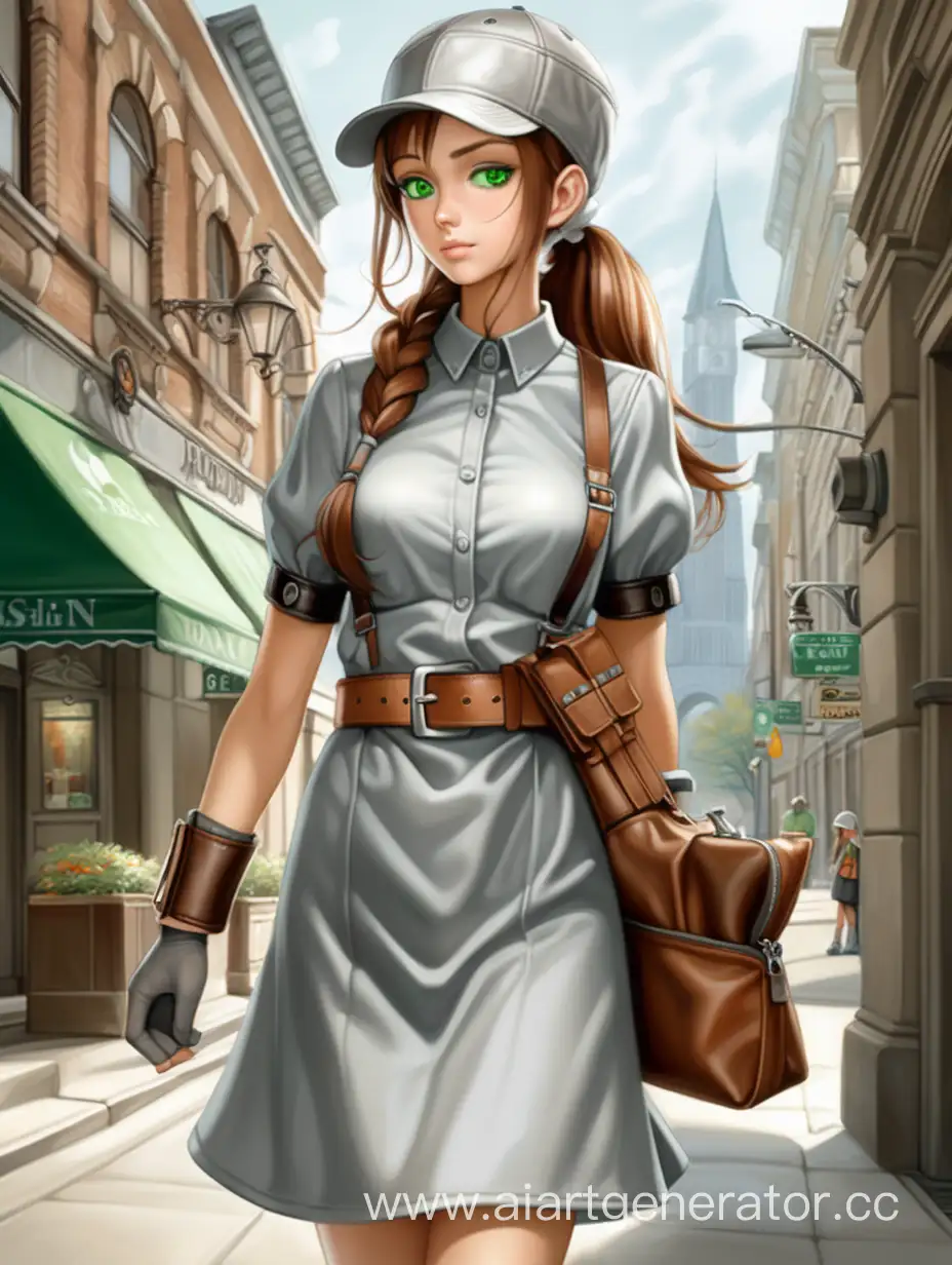 Maid-with-Long-Chestnut-Hair-Shopping-in-Light-Gray-Dress