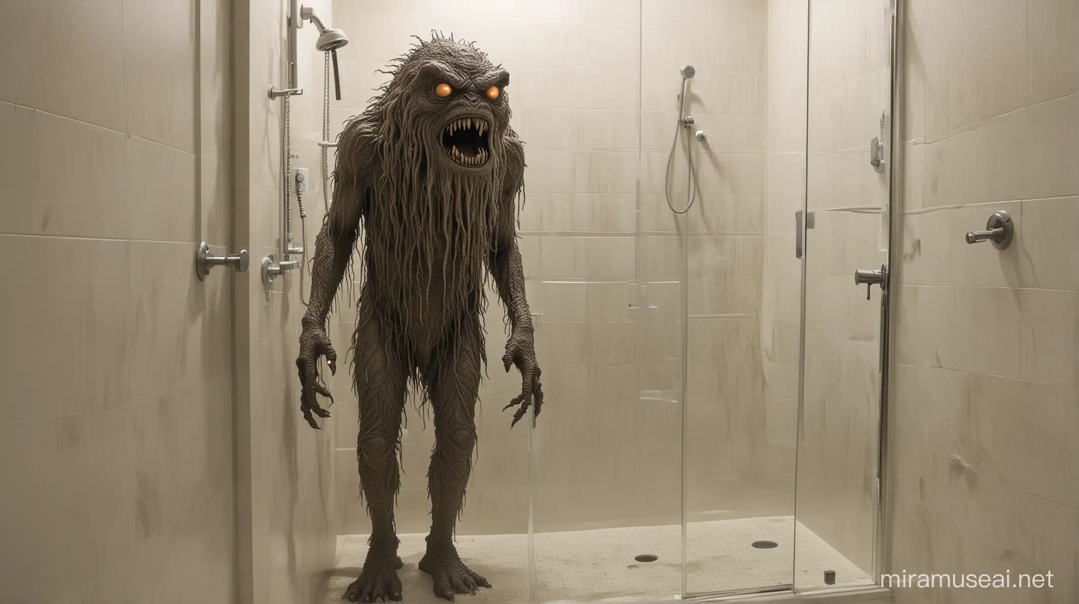 The bathroom and near the shower stands creepy monster