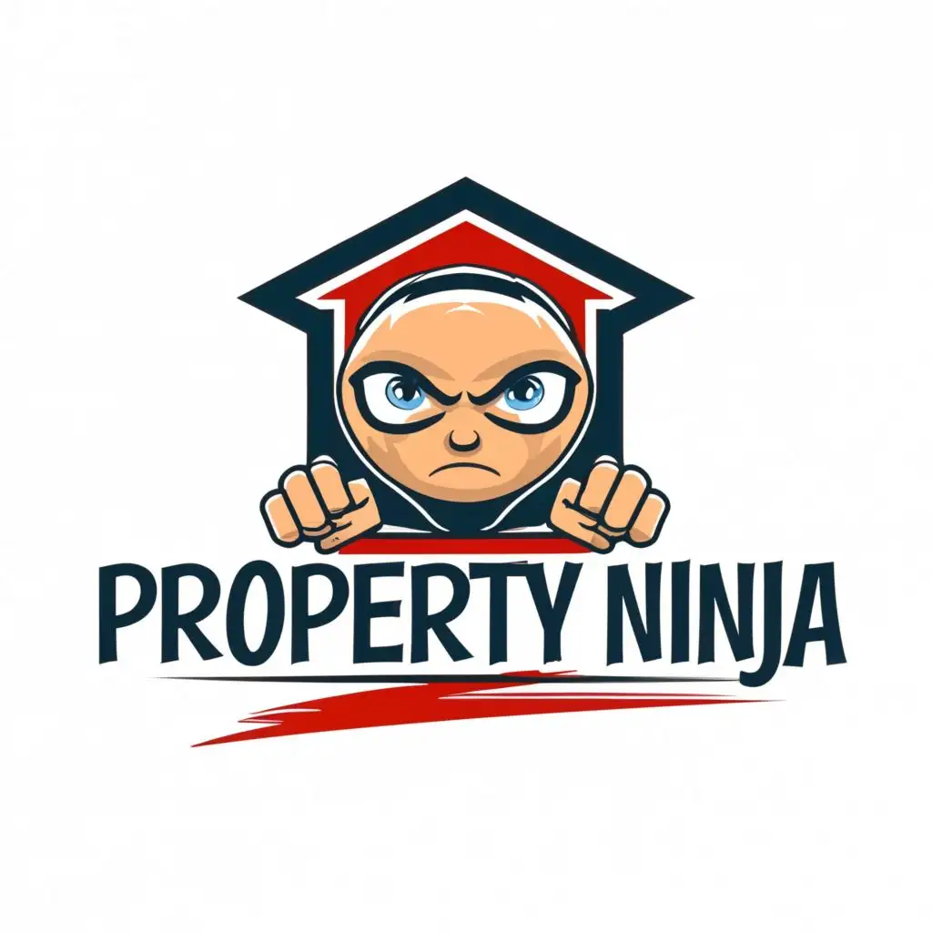 LOGO-Design-For-Property-Ninja-Cartoon-Ninja-Eyes-and-Hands-Over-House