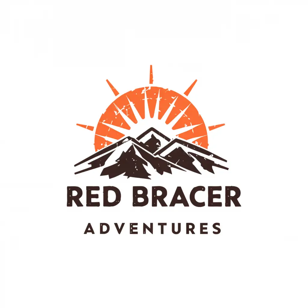 a logo design,with the text "Red Bracer Adventures", main symbol:sun mountain,Moderate,be used in Travel industry,clear background