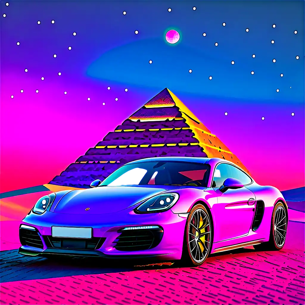 Futuristic-Purple-Porsche-PNG-Stunning-Image-of-a-Porsche-Car-in-Front-of-a-Pyramid-and-Pink-Glowing-Moon
