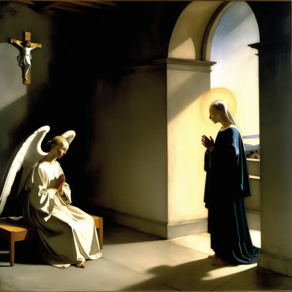 Brightly Lit Andrew Wyeth Painting of Fra Angelicos Annunciation